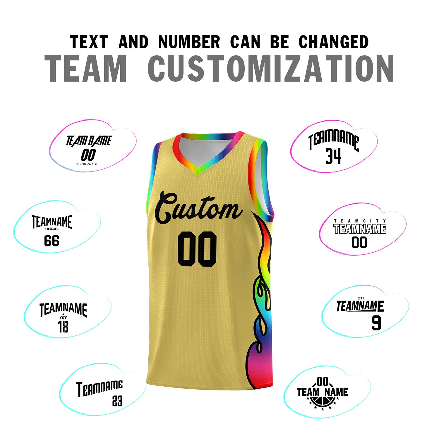 Custom Old Gold Side Flame Pattern Fashion Sports Uniform Basketball Jersey