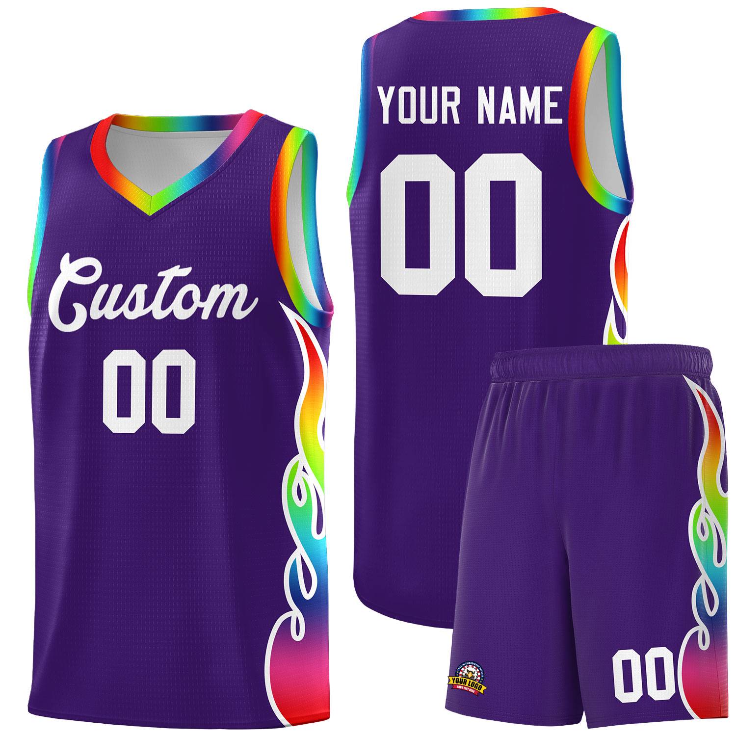 Custom Purple Side Flame Pattern Fashion Sports Uniform Basketball Jersey