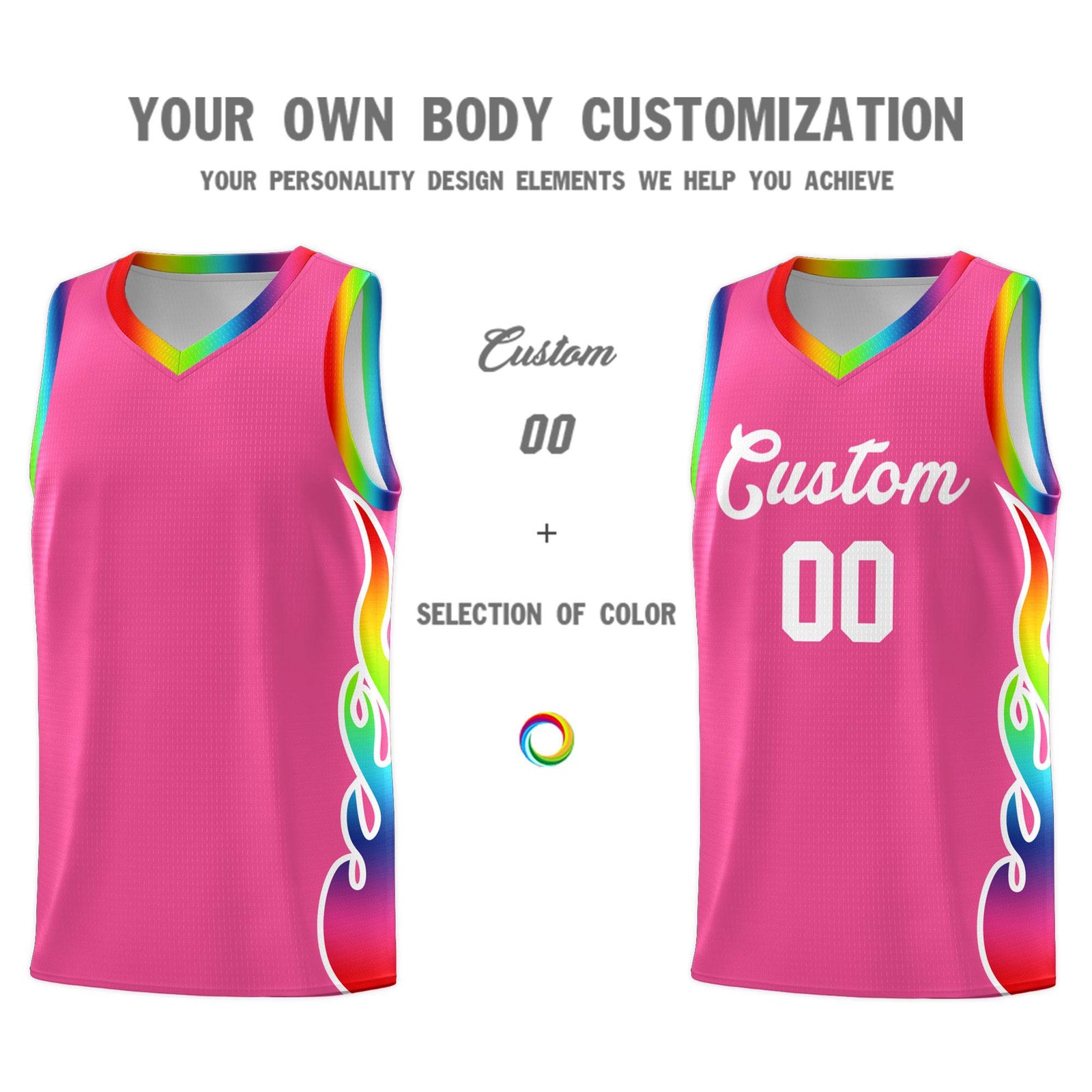 Custom Pink Side Flame Pattern Fashion Sports Uniform Basketball Jersey