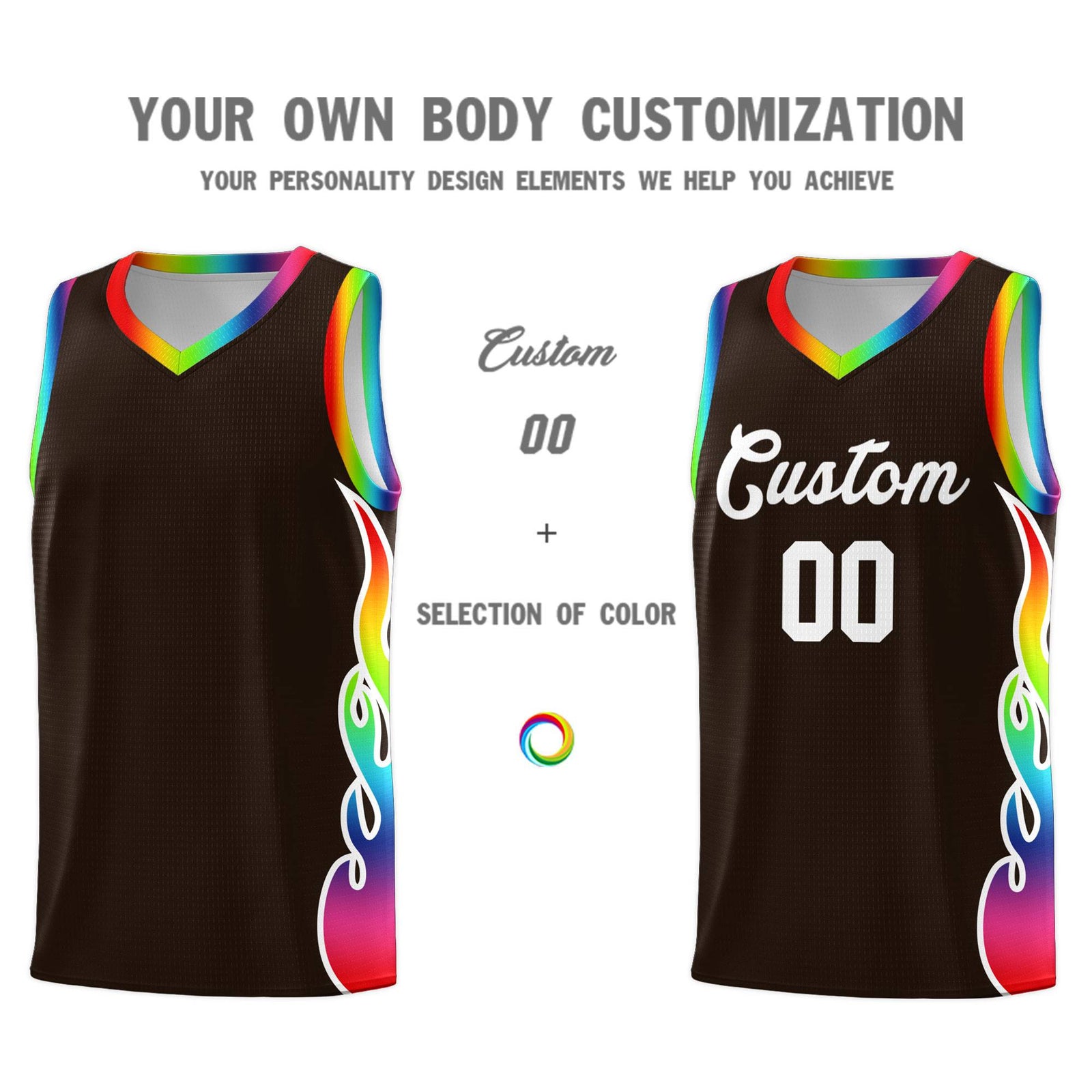 Custom Brown Side Flame Pattern Fashion Sports Uniform Basketball Jersey