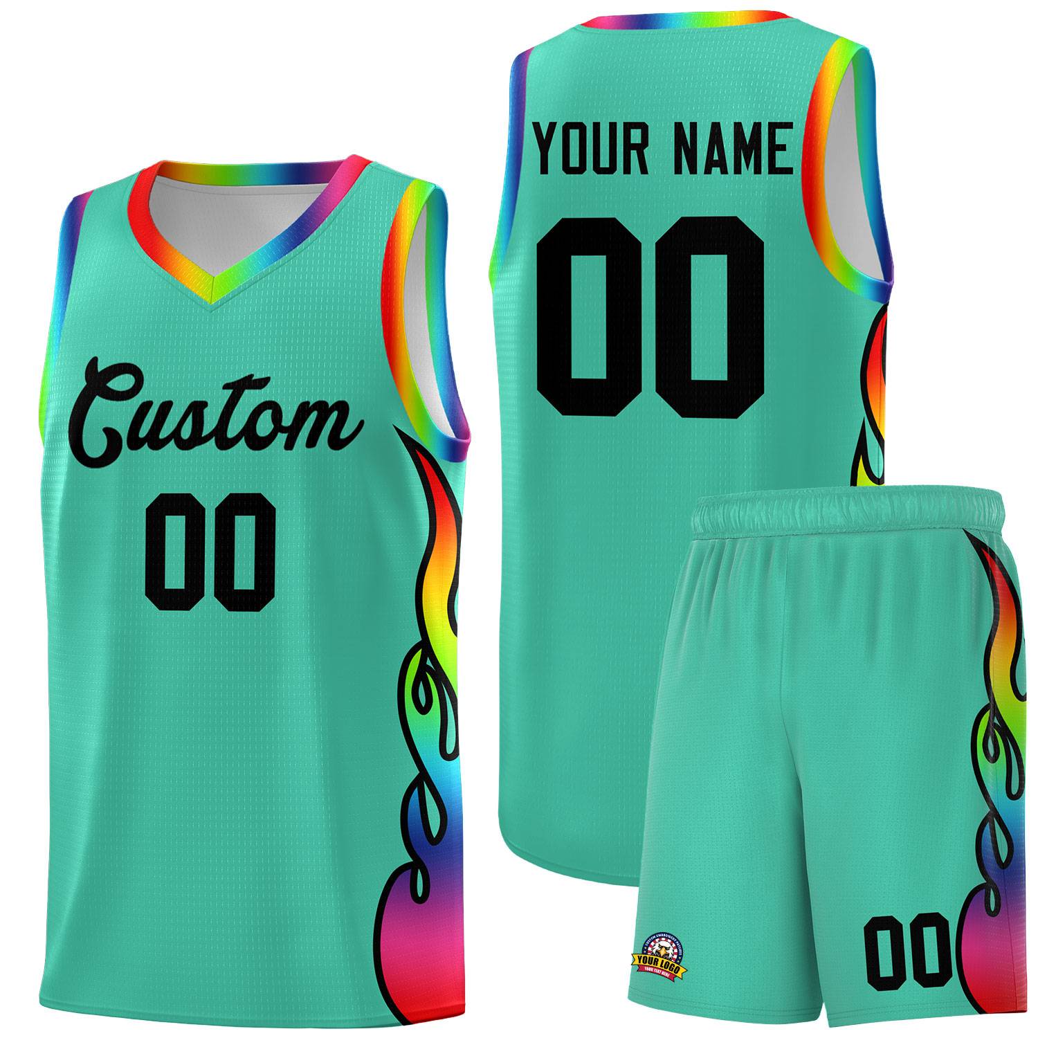 Custom Bright Green Side Flame Pattern Fashion Sports Uniform Basketball Jersey