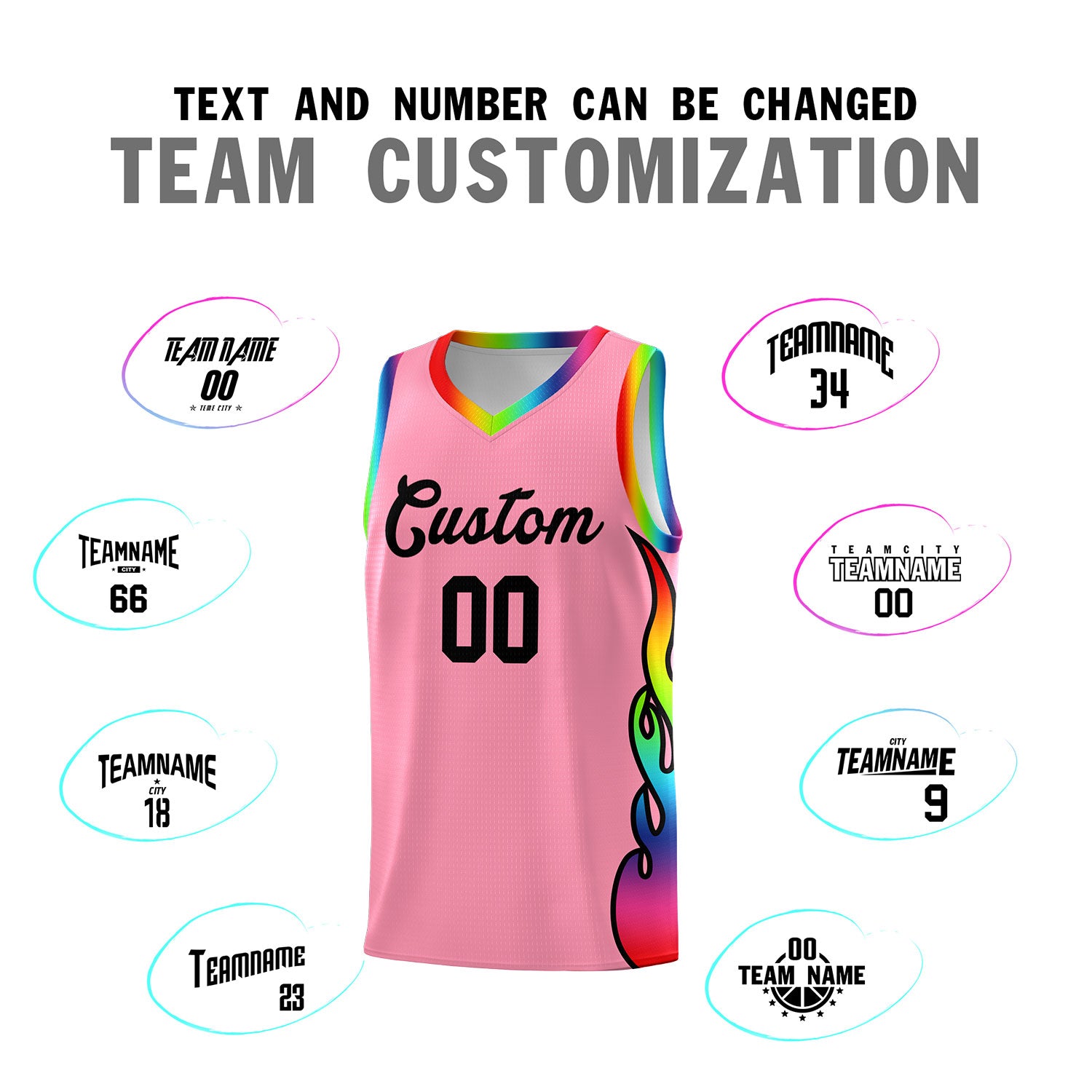 Custom Light Pink Side Flame Pattern Fashion Sports Uniform Basketball Jersey