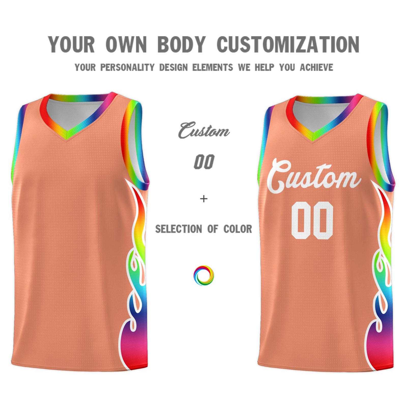 Custom Light Orange Side Flame Pattern Fashion Sports Uniform Basketball Jersey