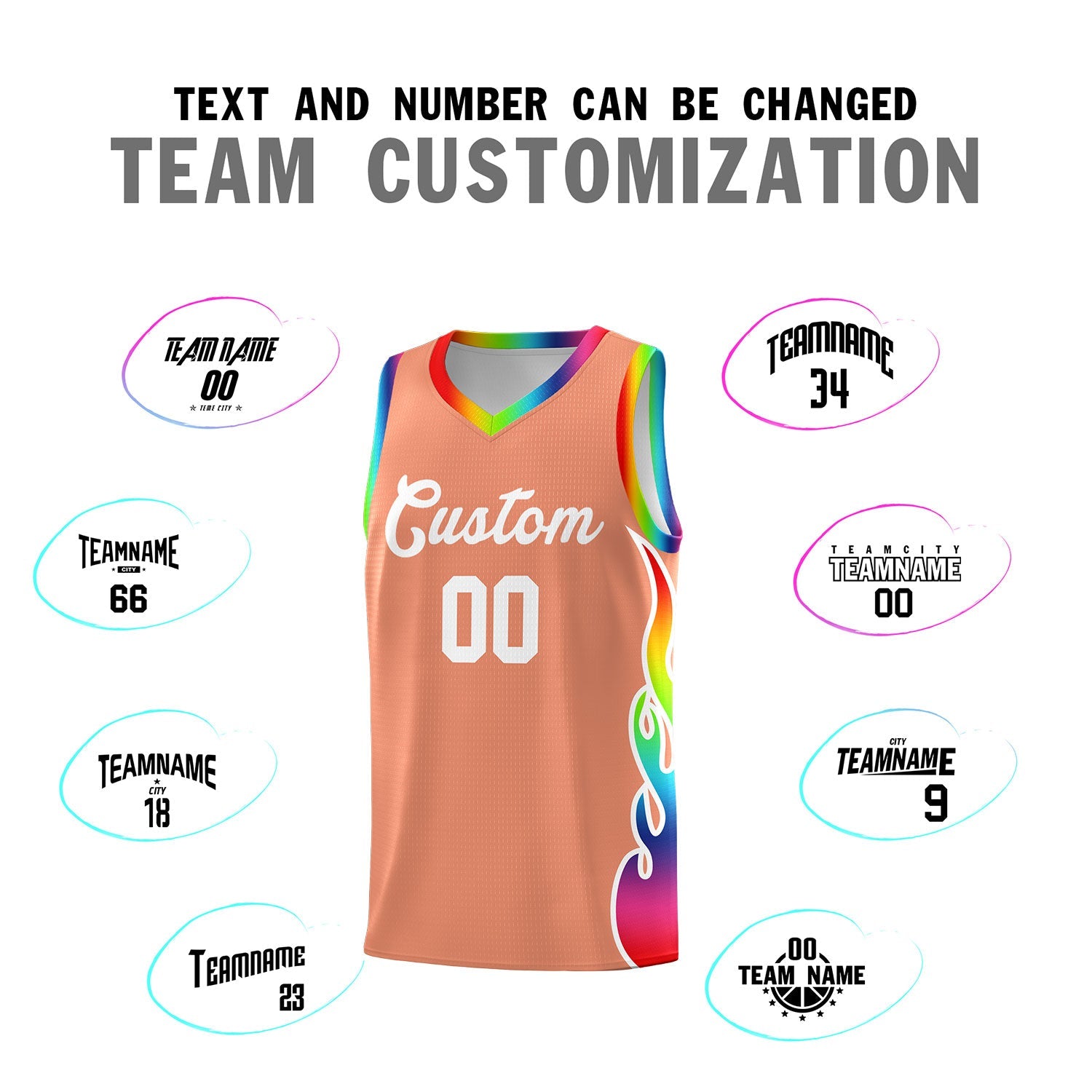 Custom Light Orange Side Flame Pattern Fashion Sports Uniform Basketball Jersey