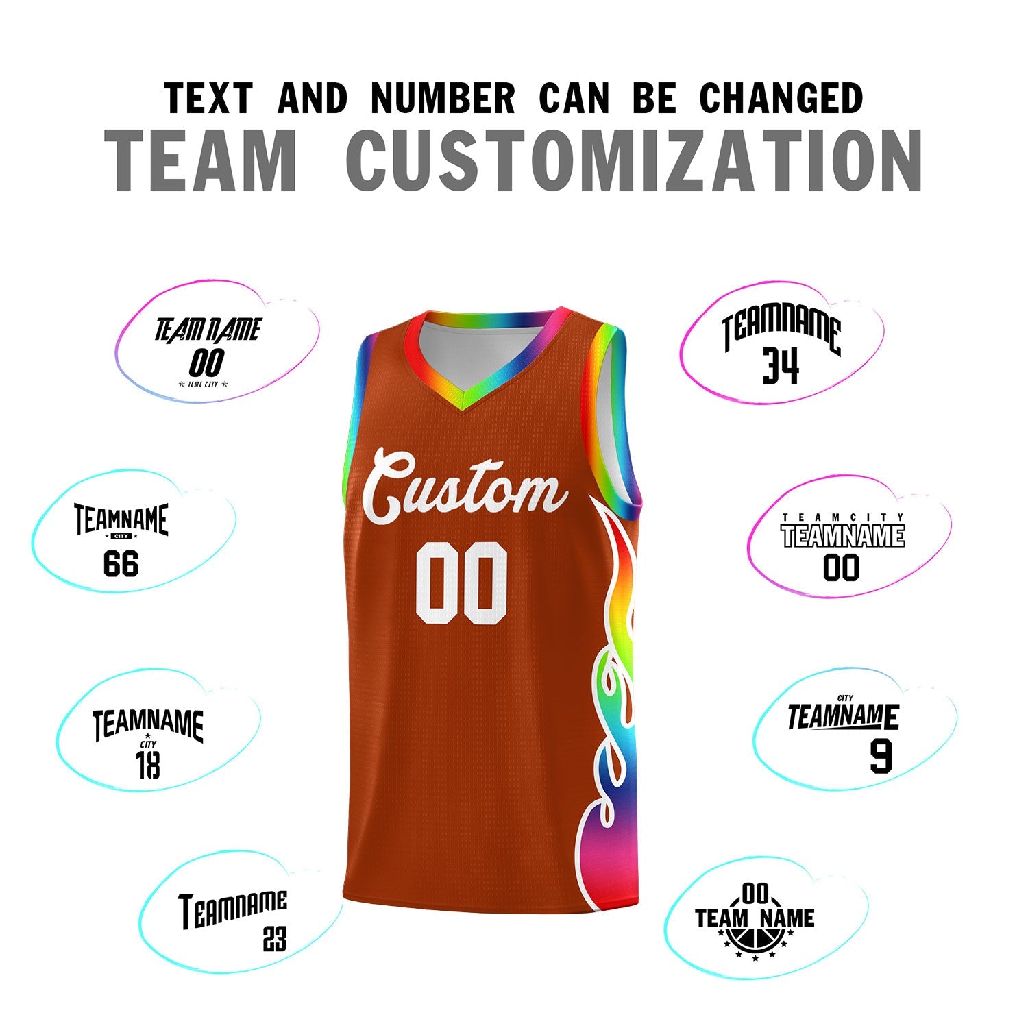 Custom Texas Orange Side Flame Pattern Fashion Sports Uniform Basketball Jersey