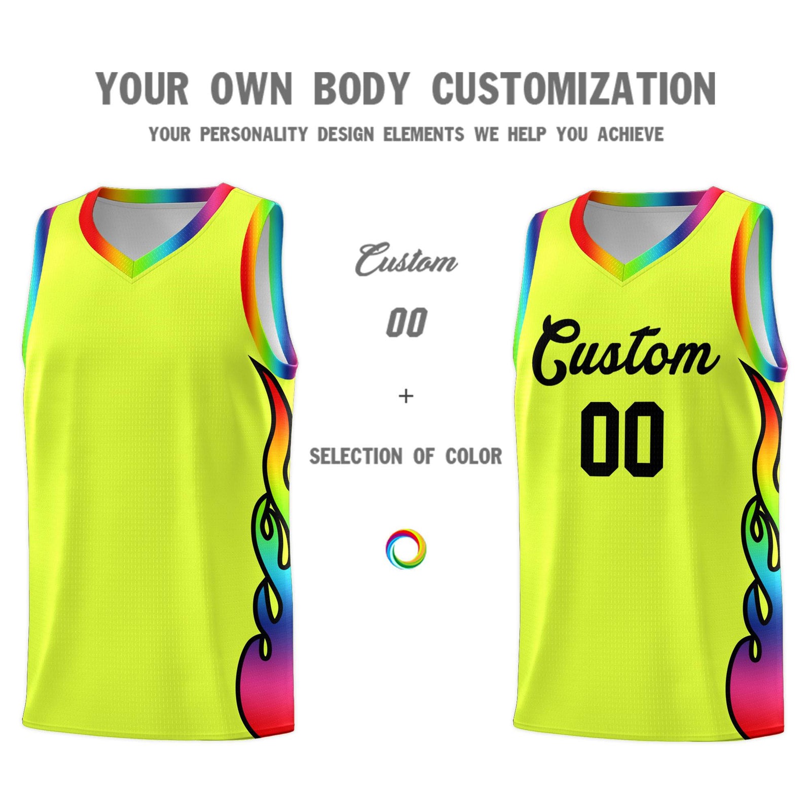 Custom Fluorescent Green Side Flame Pattern Fashion Sports Uniform Basketball Jersey