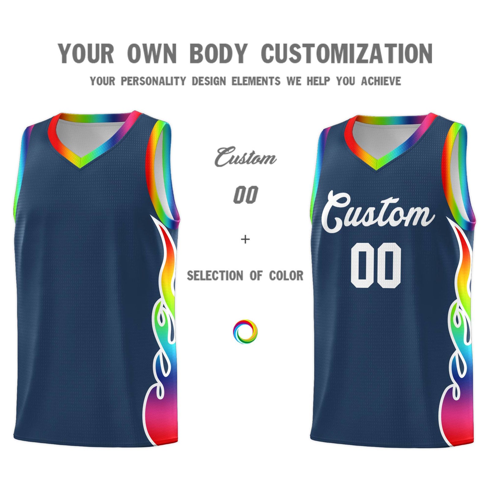 Custom Midnight Blue Side Flame Pattern Fashion Sports Uniform Basketball Jersey