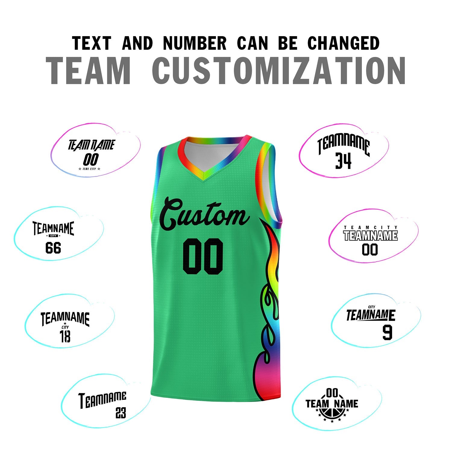 Custom Kelly Green Side Flame Pattern Fashion Sports Uniform Basketball Jersey
