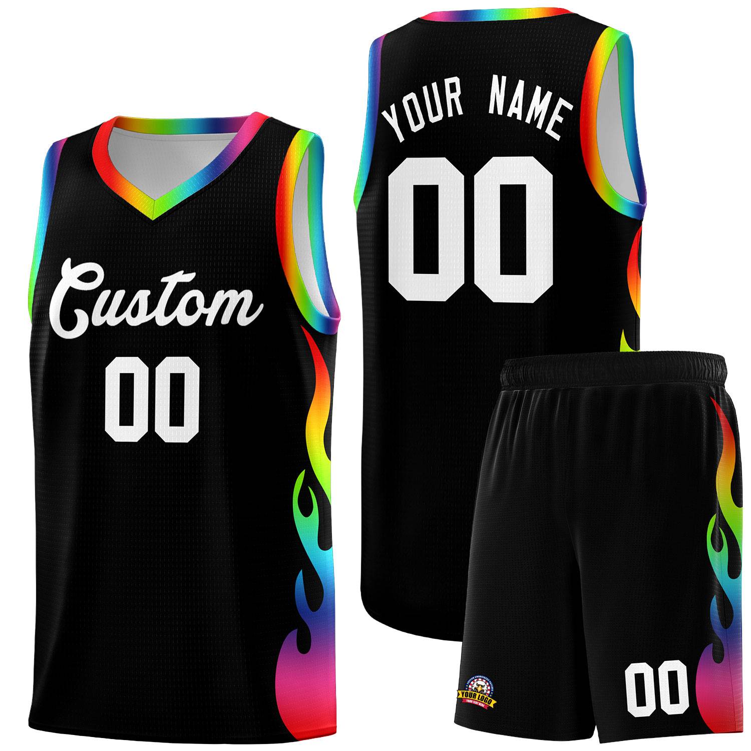 Custom Black Side Flame Pattern Fashion Sports Uniform Basketball Jersey