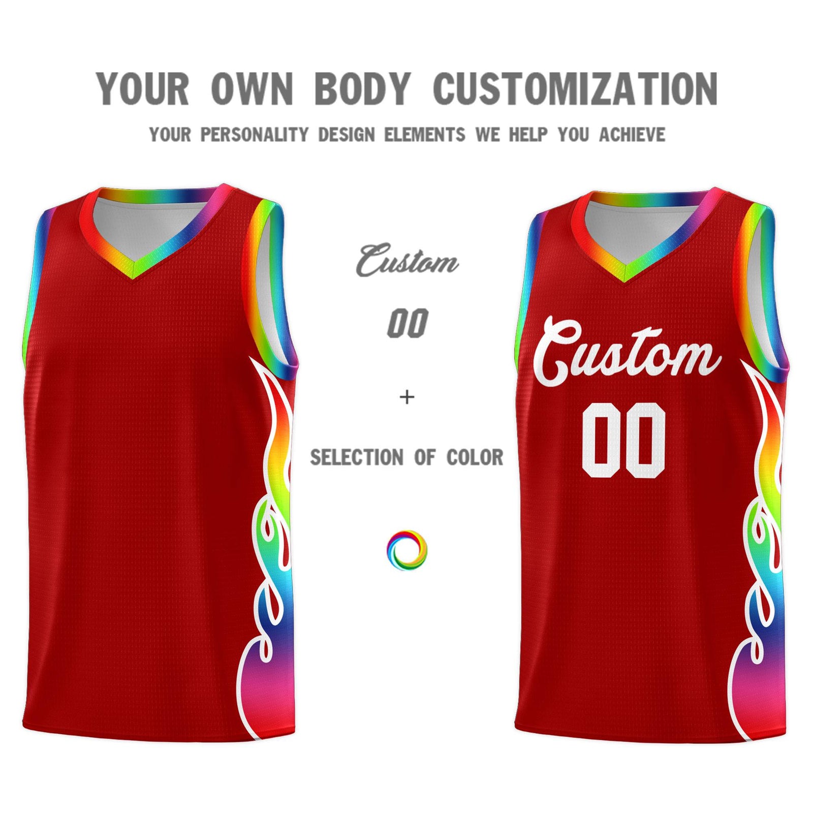 Custom Red Side Flame Pattern Fashion Sports Uniform Basketball Jersey