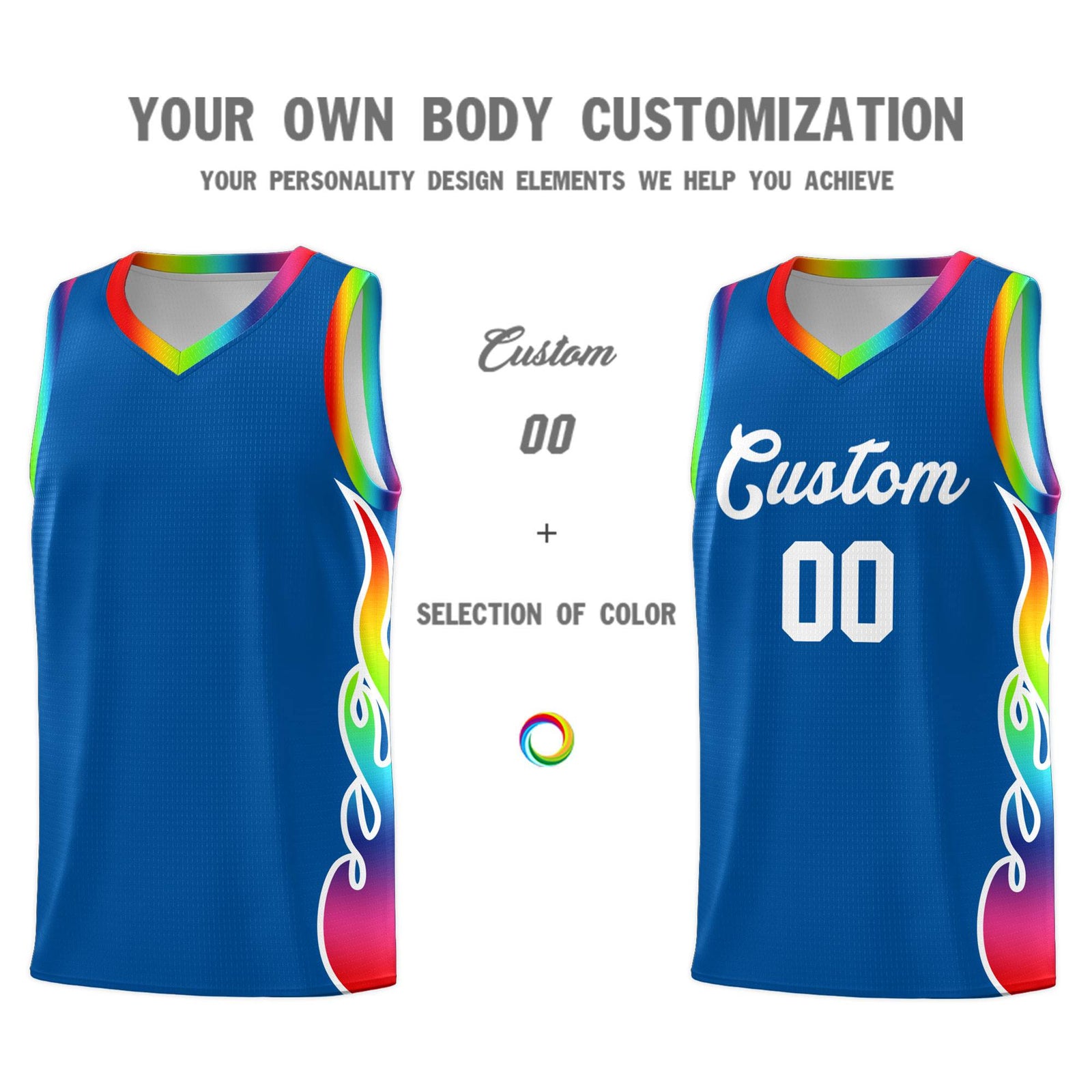 Custom Royal Side Flame Pattern Fashion Sports Uniform Basketball Jersey
