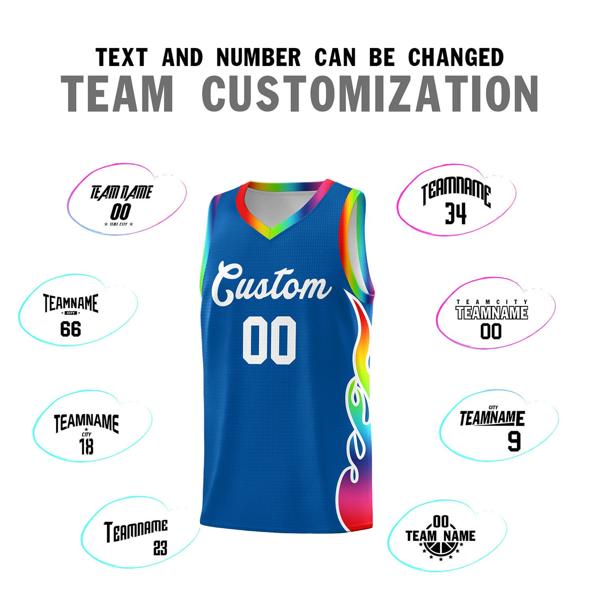 Custom Royal Side Flame Pattern Fashion Sports Uniform Basketball Jersey
