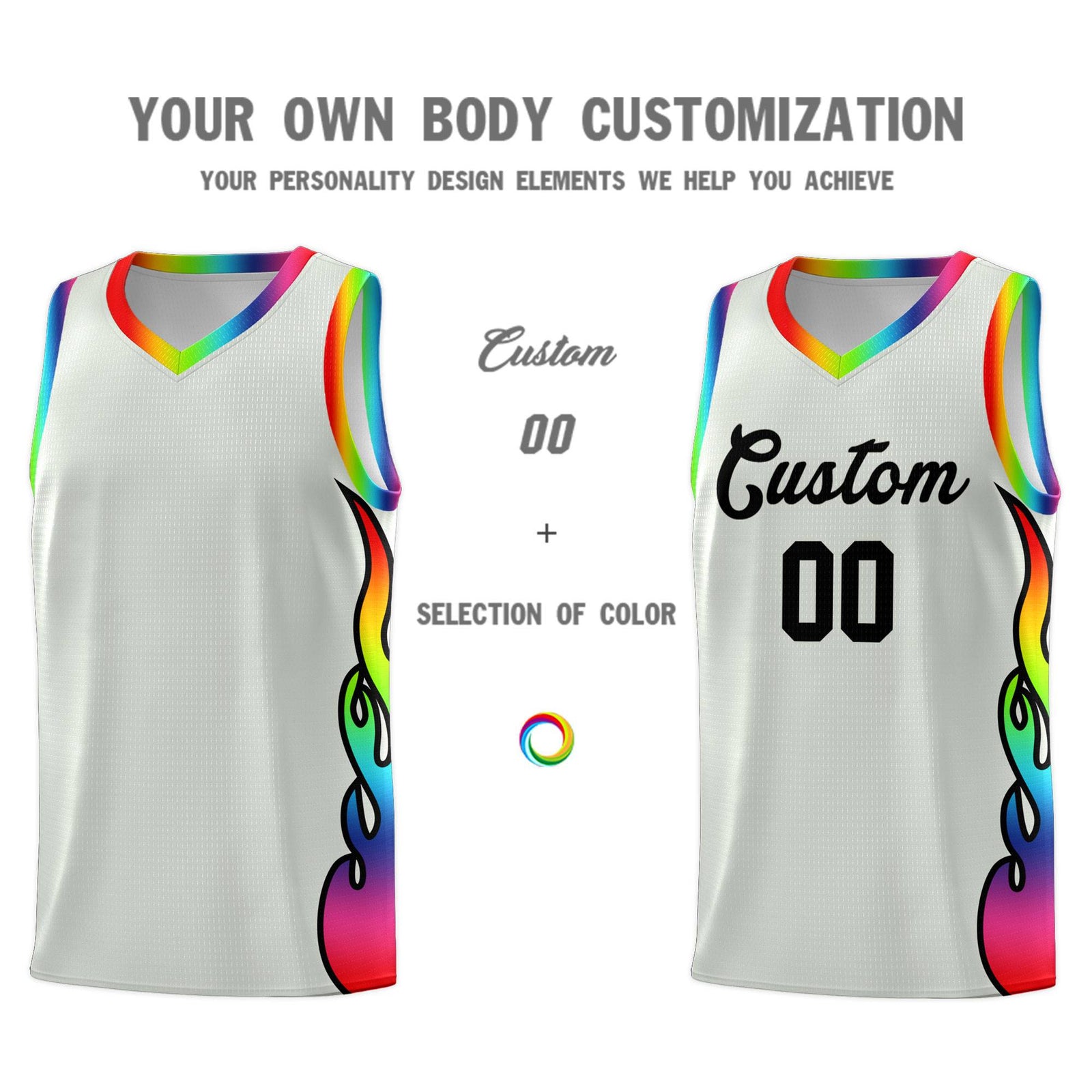 Custom Gray Side Flame Pattern Fashion Sports Uniform Basketball Jersey