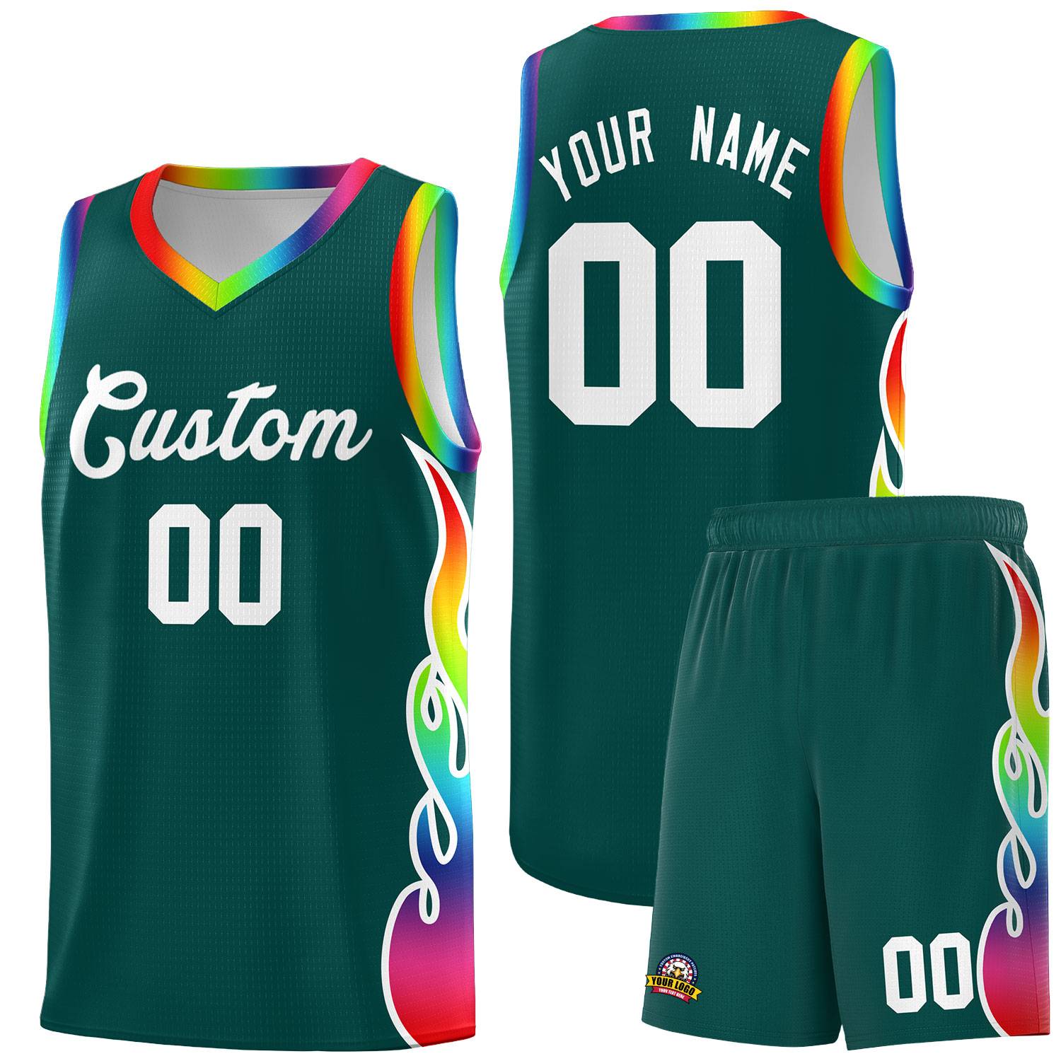 Custom Midnight Green Side Flame Pattern Fashion Sports Uniform Basketball Jersey