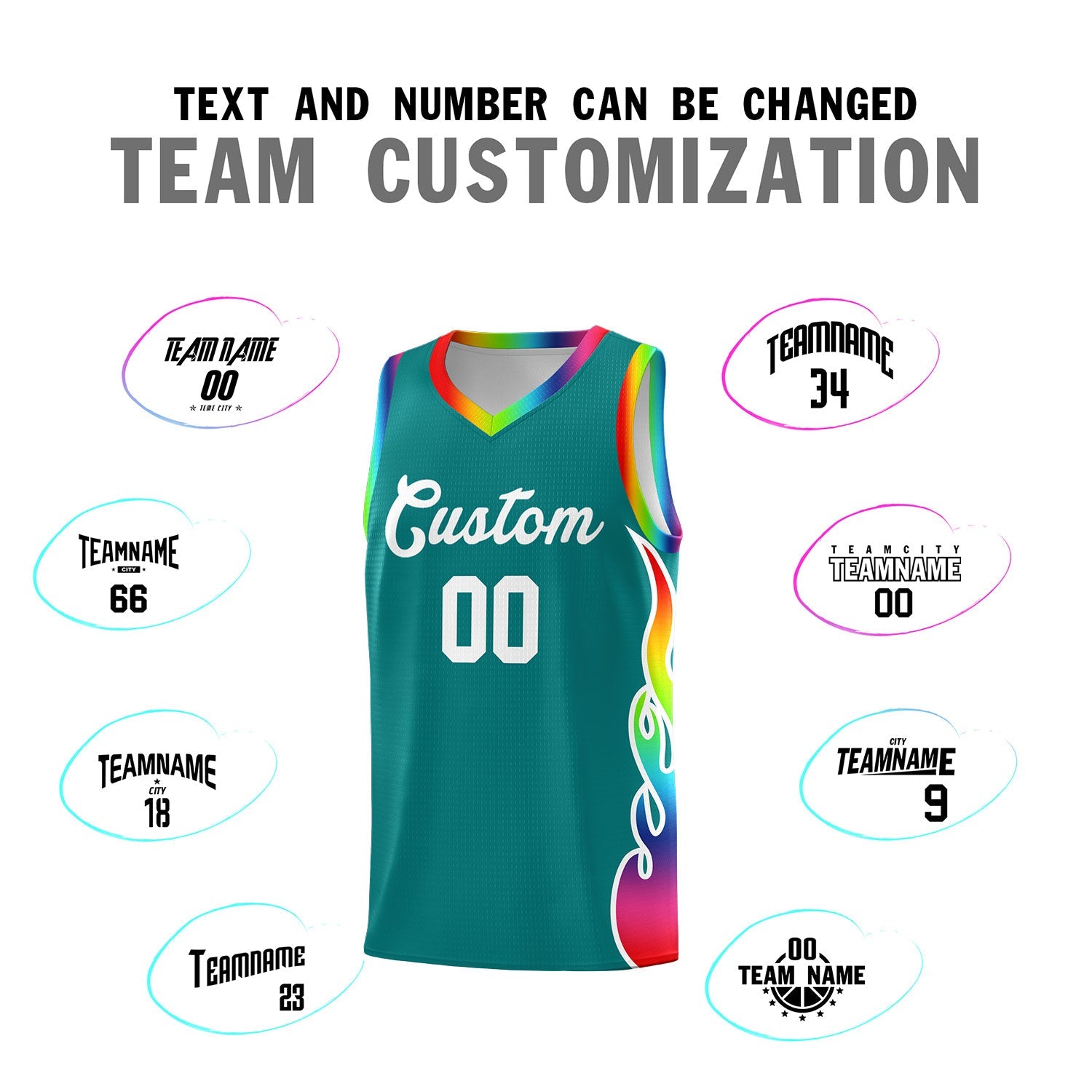 Custom Aqua Side Flame Pattern Fashion Sports Uniform Basketball Jersey