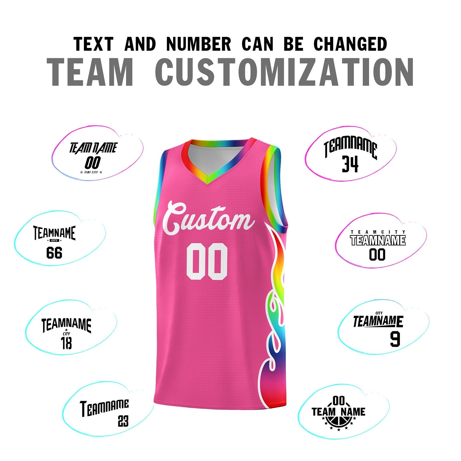 Custom Pink Side Flame Pattern Fashion Sports Uniform Basketball Jersey