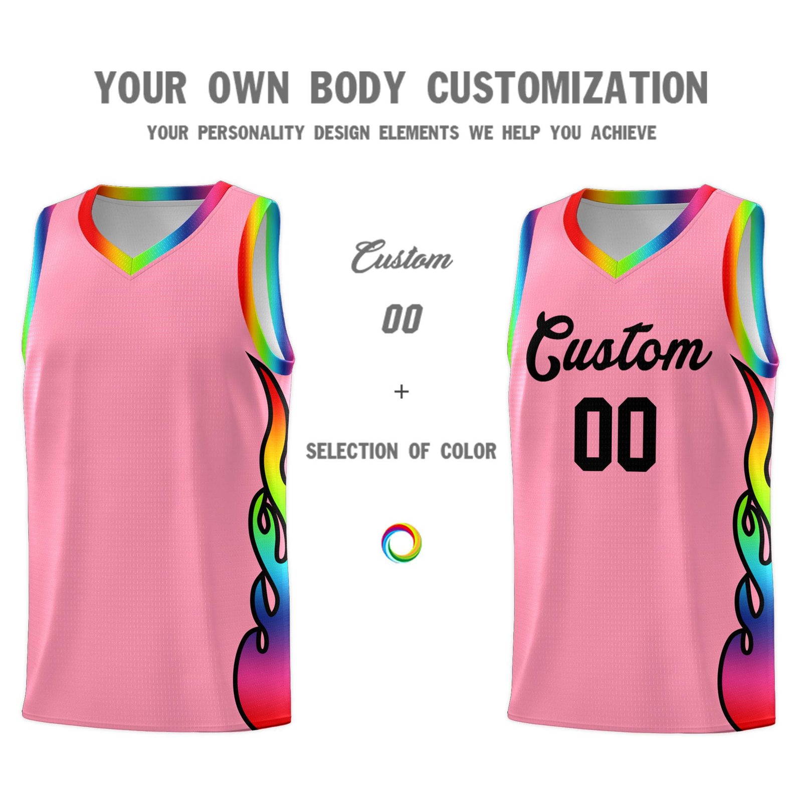 Custom Light Pink Side Flame Pattern Fashion Sports Uniform Basketball Jersey