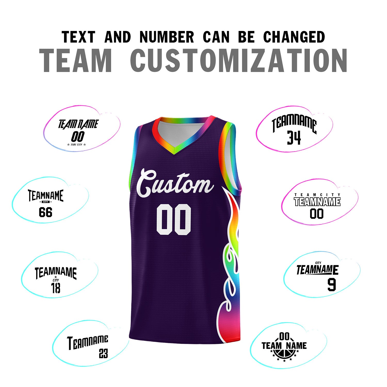 Custom Purple Side Flame Pattern Fashion Sports Uniform Basketball Jersey