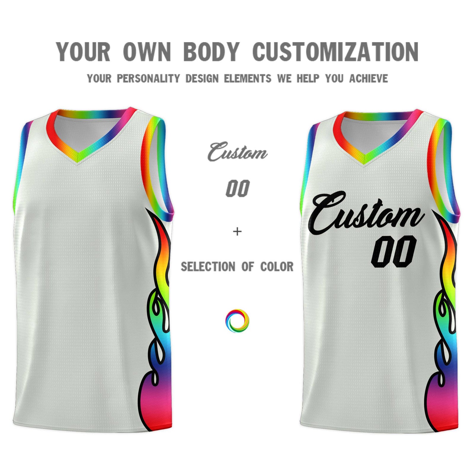 Custom Gray Side Flame Pattern Fashion Sports Uniform Basketball Jersey