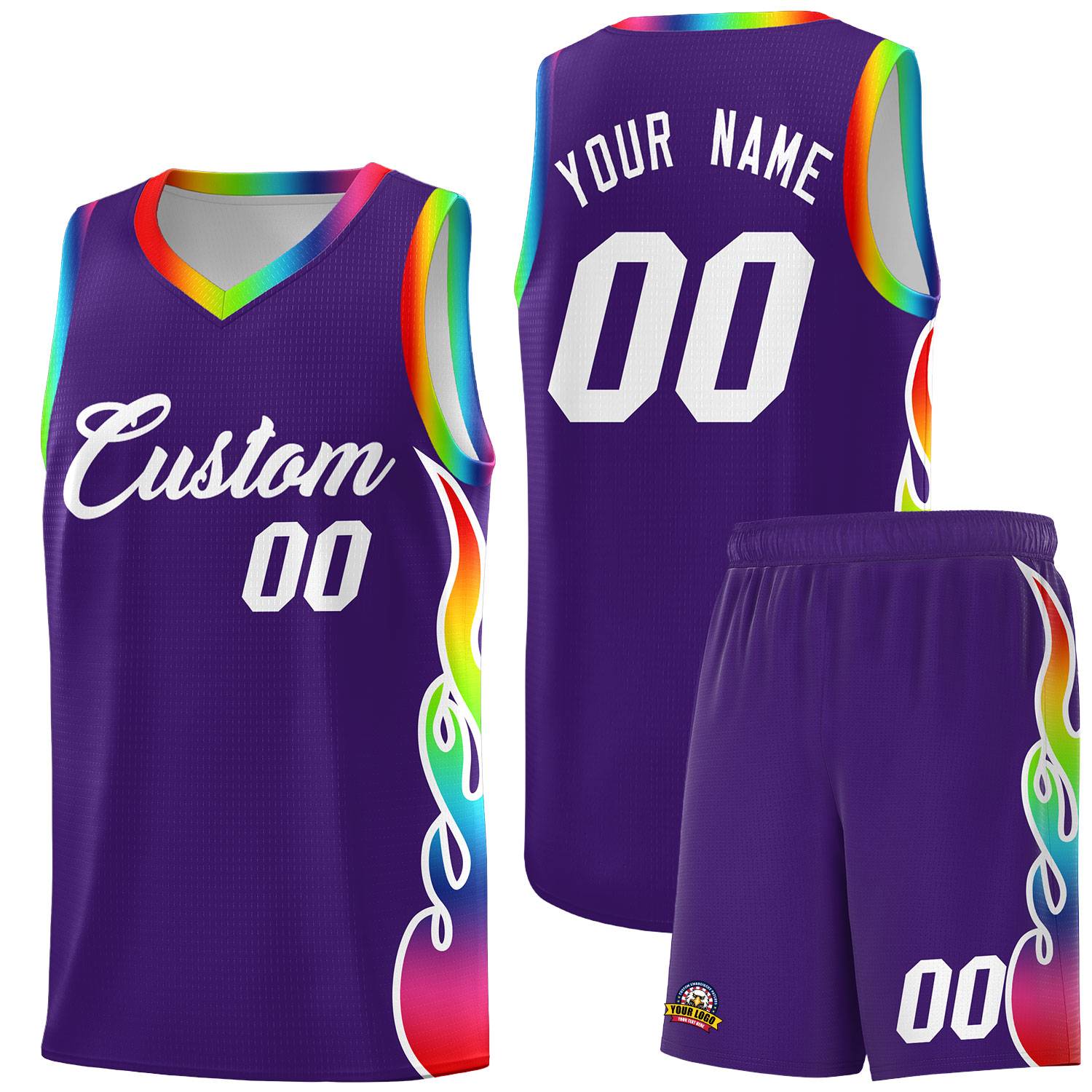 Custom Purple Side Flame Pattern Fashion Sports Uniform Basketball Jersey