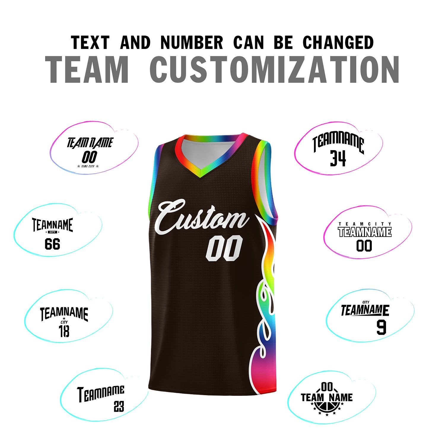 Custom Brown Side Flame Pattern Fashion Sports Uniform Basketball Jersey