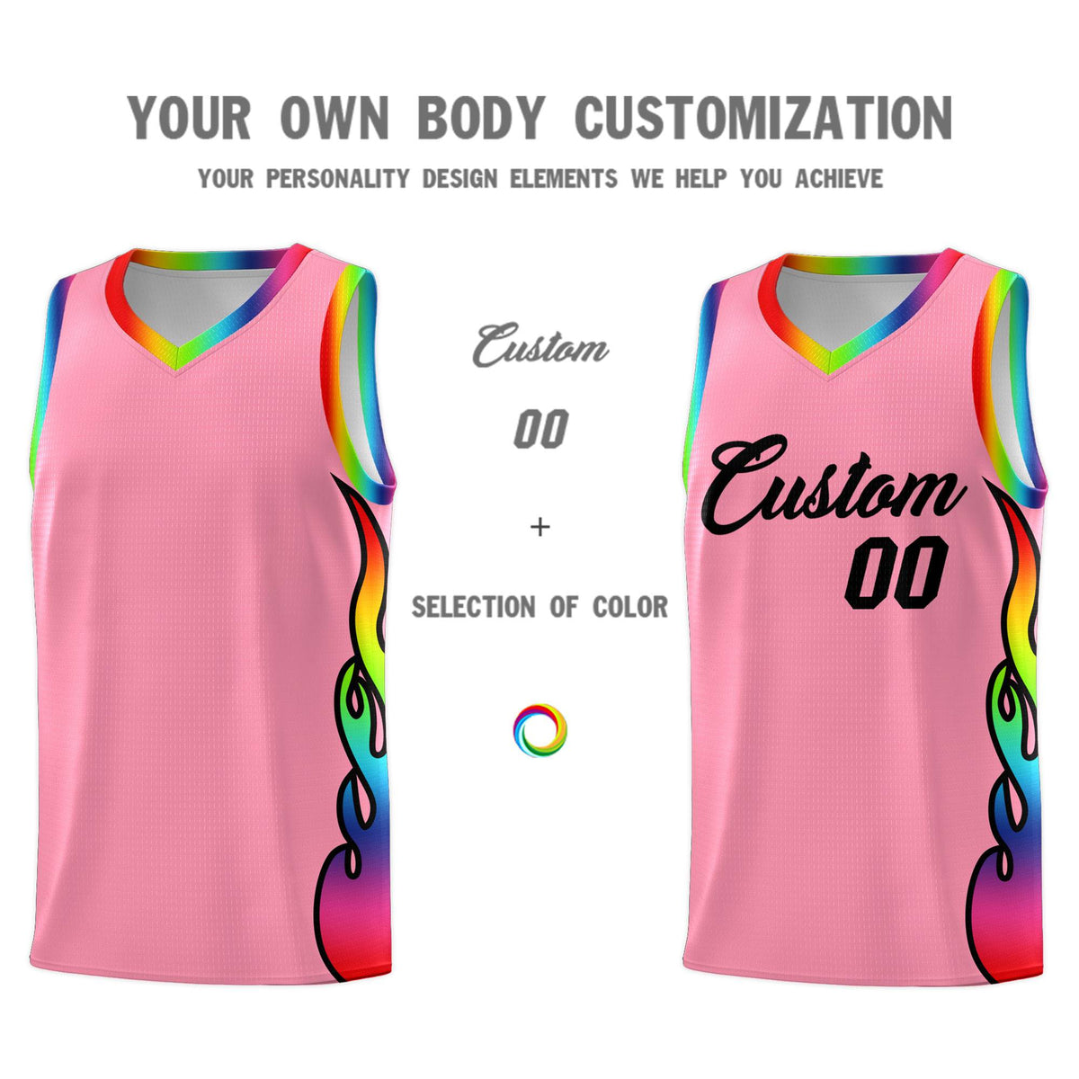 Custom Light Pink Side Flame Pattern Fashion Sports Uniform Basketball Jersey