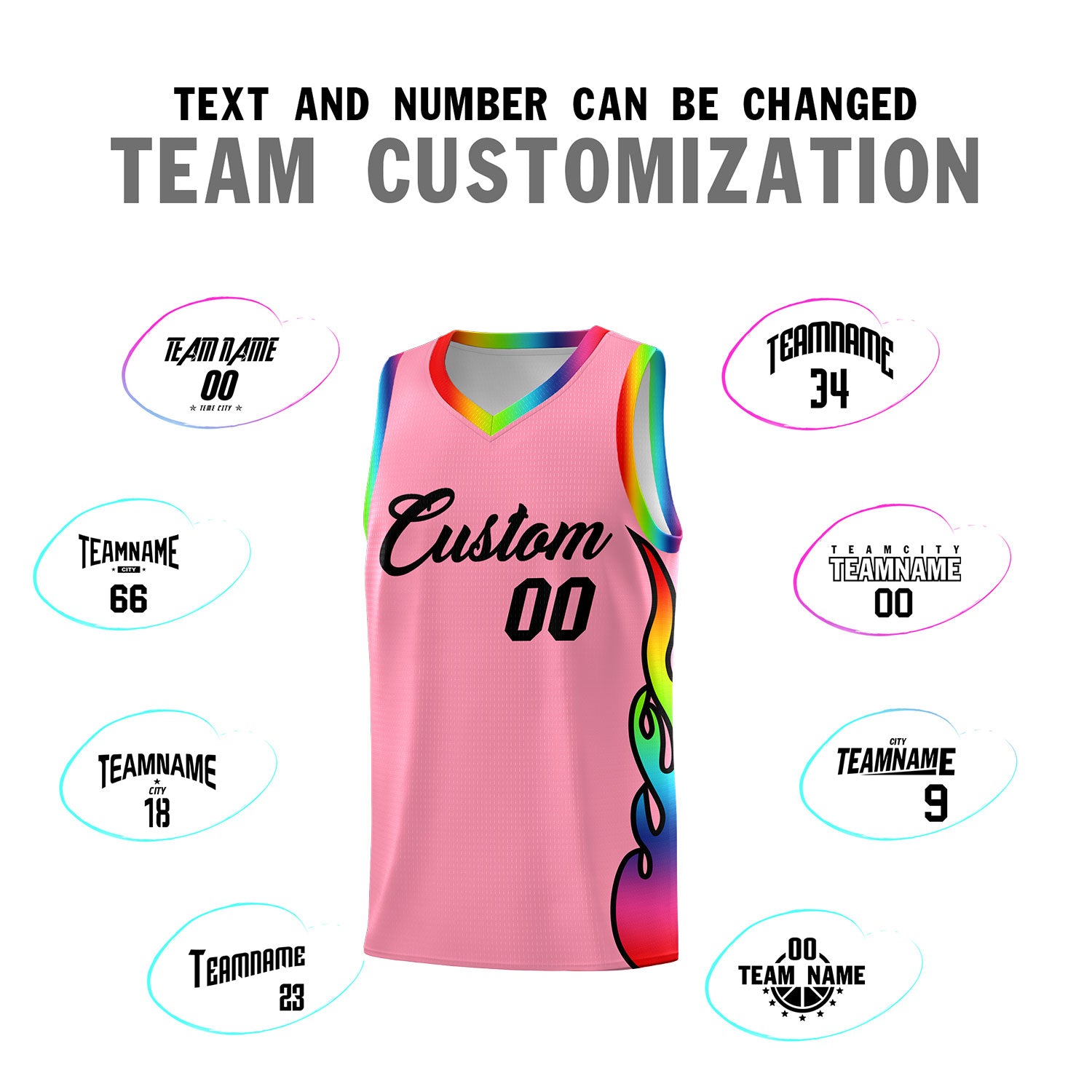 Custom Light Pink Side Flame Pattern Fashion Sports Uniform Basketball Jersey