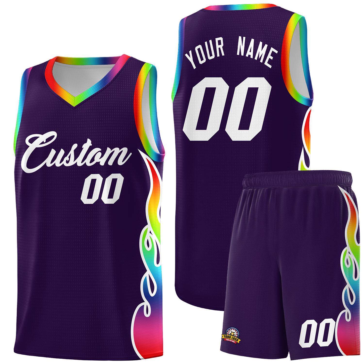 Custom Purple Side Flame Pattern Fashion Sports Uniform Basketball Jersey