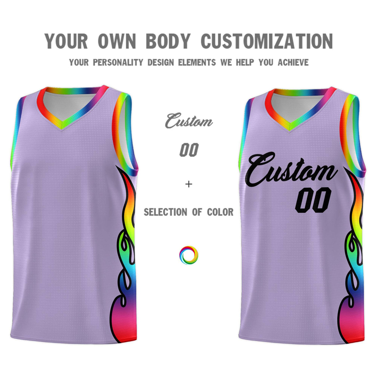 Custom Light Purple Side Flame Pattern Fashion Sports Uniform Basketball Jersey