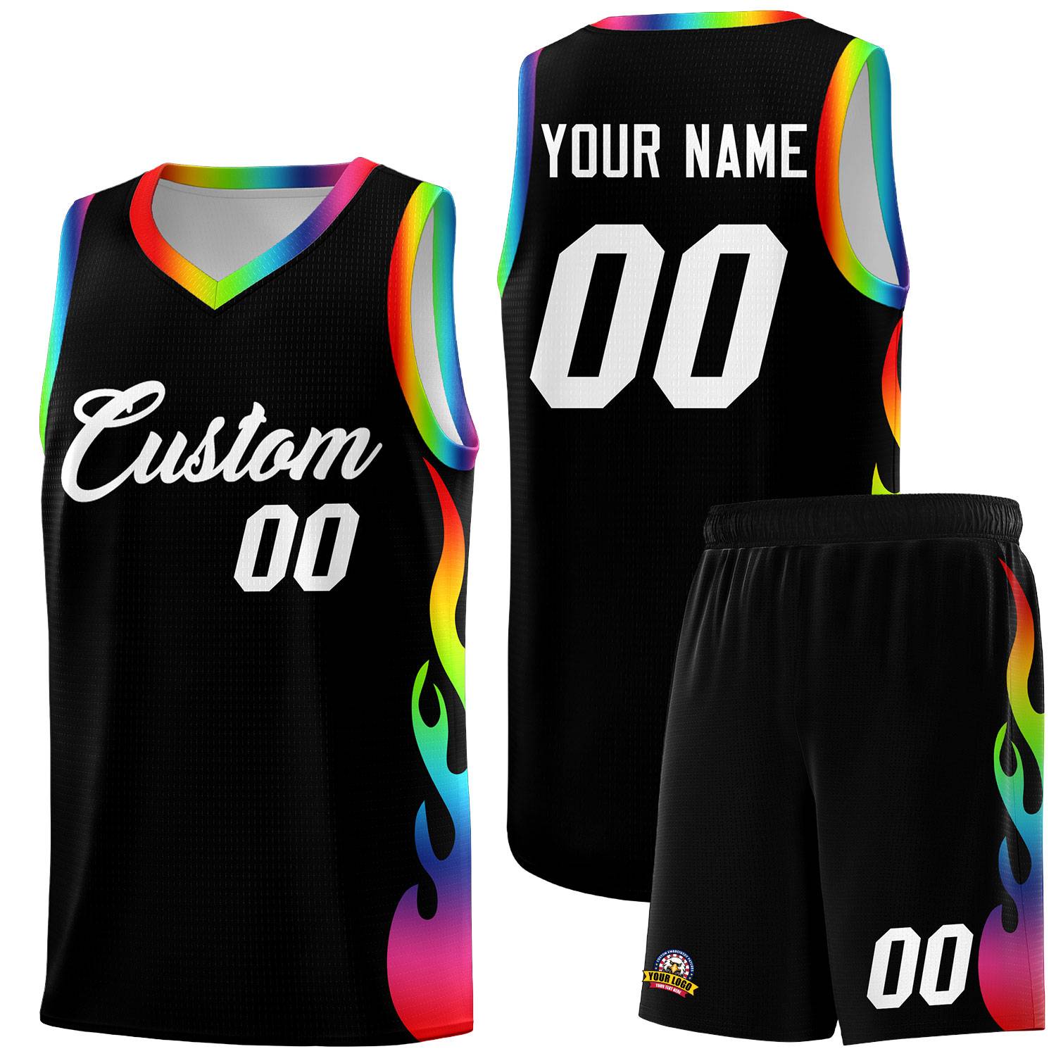 Custom Black Side Flame Pattern Fashion Sports Uniform Basketball Jersey