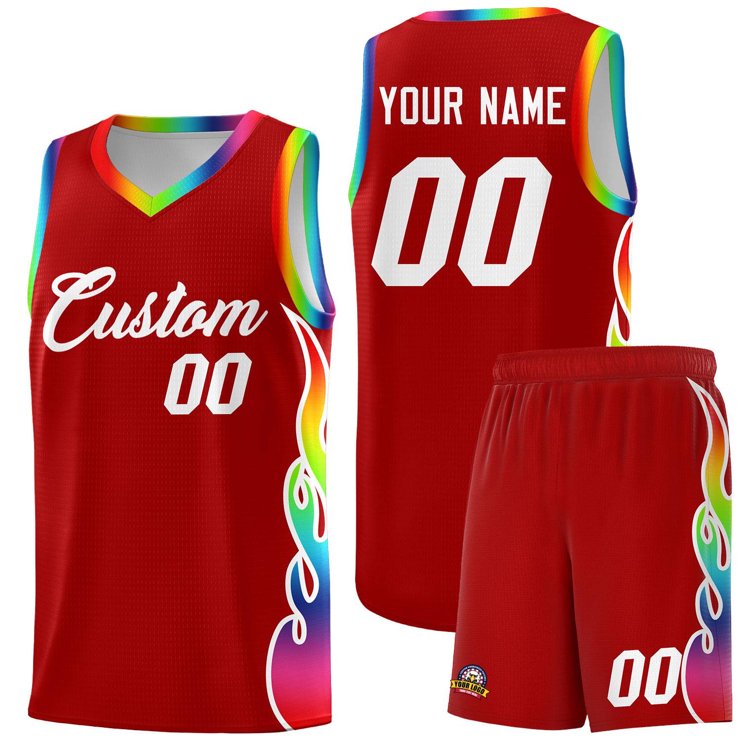 Custom Red Side Flame Pattern Fashion Sports Uniform Basketball Jersey