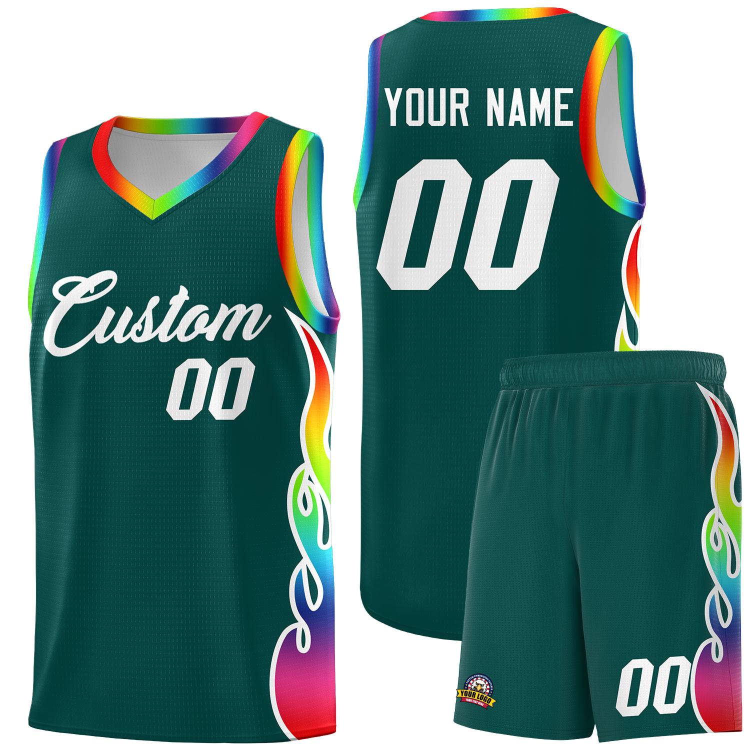 Custom Midnight Green Side Flame Pattern Fashion Sports Uniform Basketball Jersey