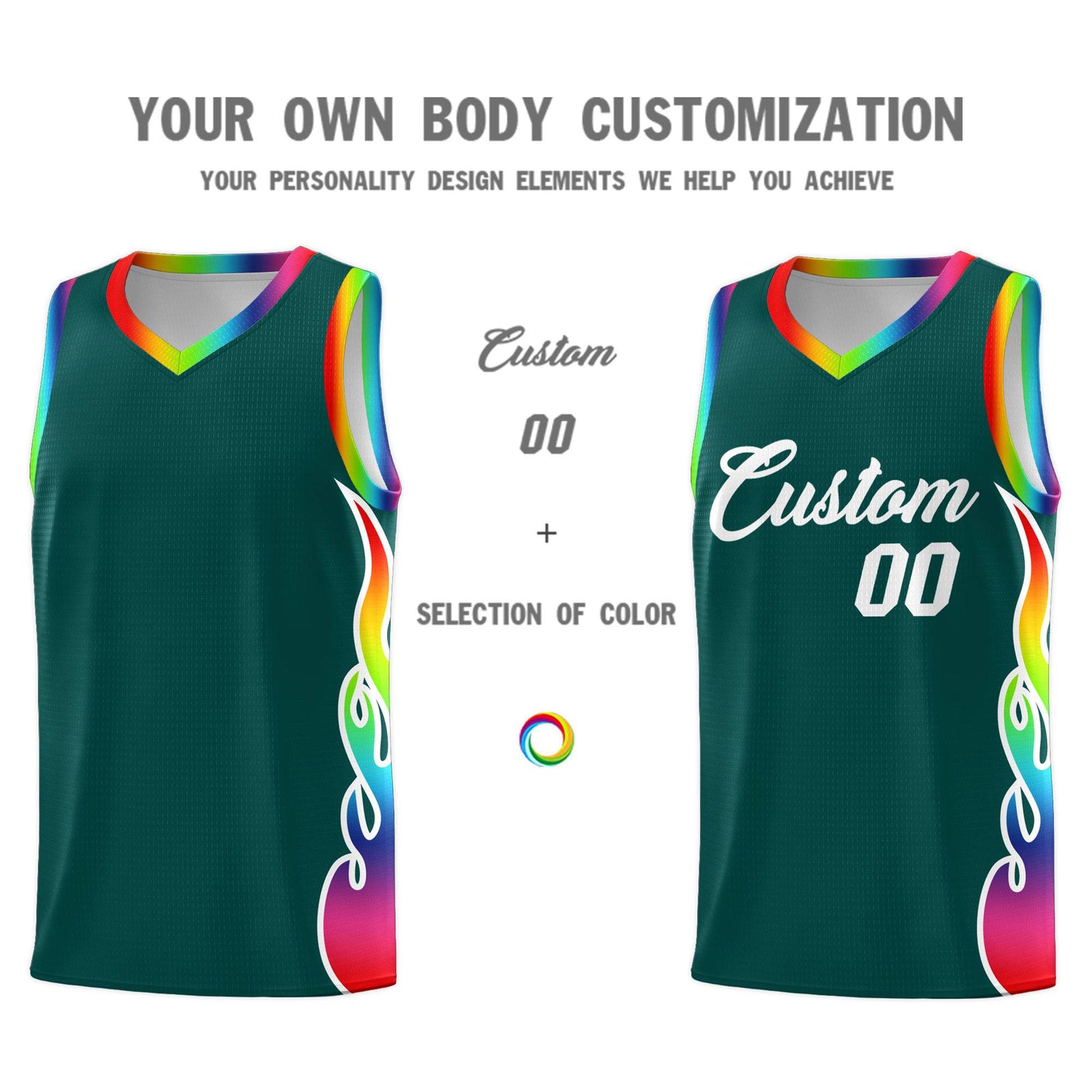 Custom Midnight Green Side Flame Pattern Fashion Sports Uniform Basketball Jersey