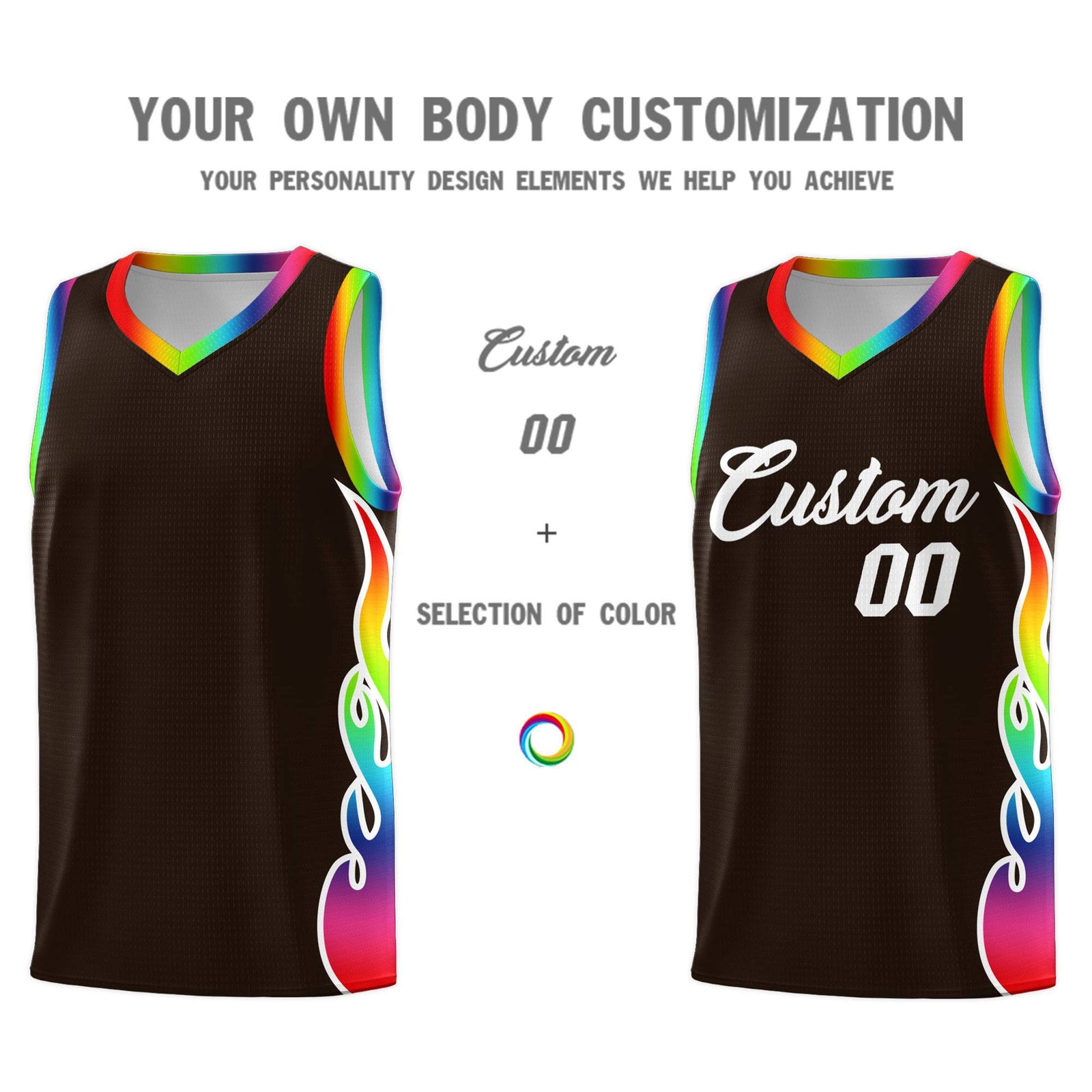Custom Brown Side Flame Pattern Fashion Sports Uniform Basketball Jersey