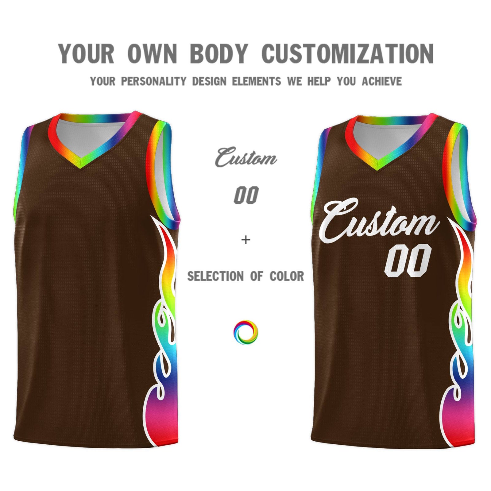 Custom Brown Side Flame Pattern Fashion Sports Uniform Basketball Jersey