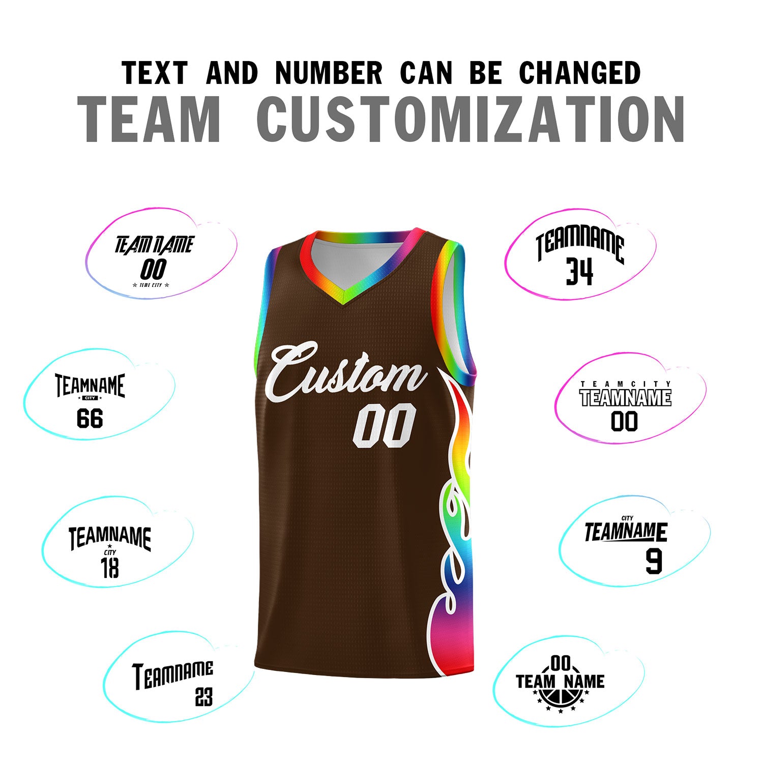 Custom Brown Side Flame Pattern Fashion Sports Uniform Basketball Jersey