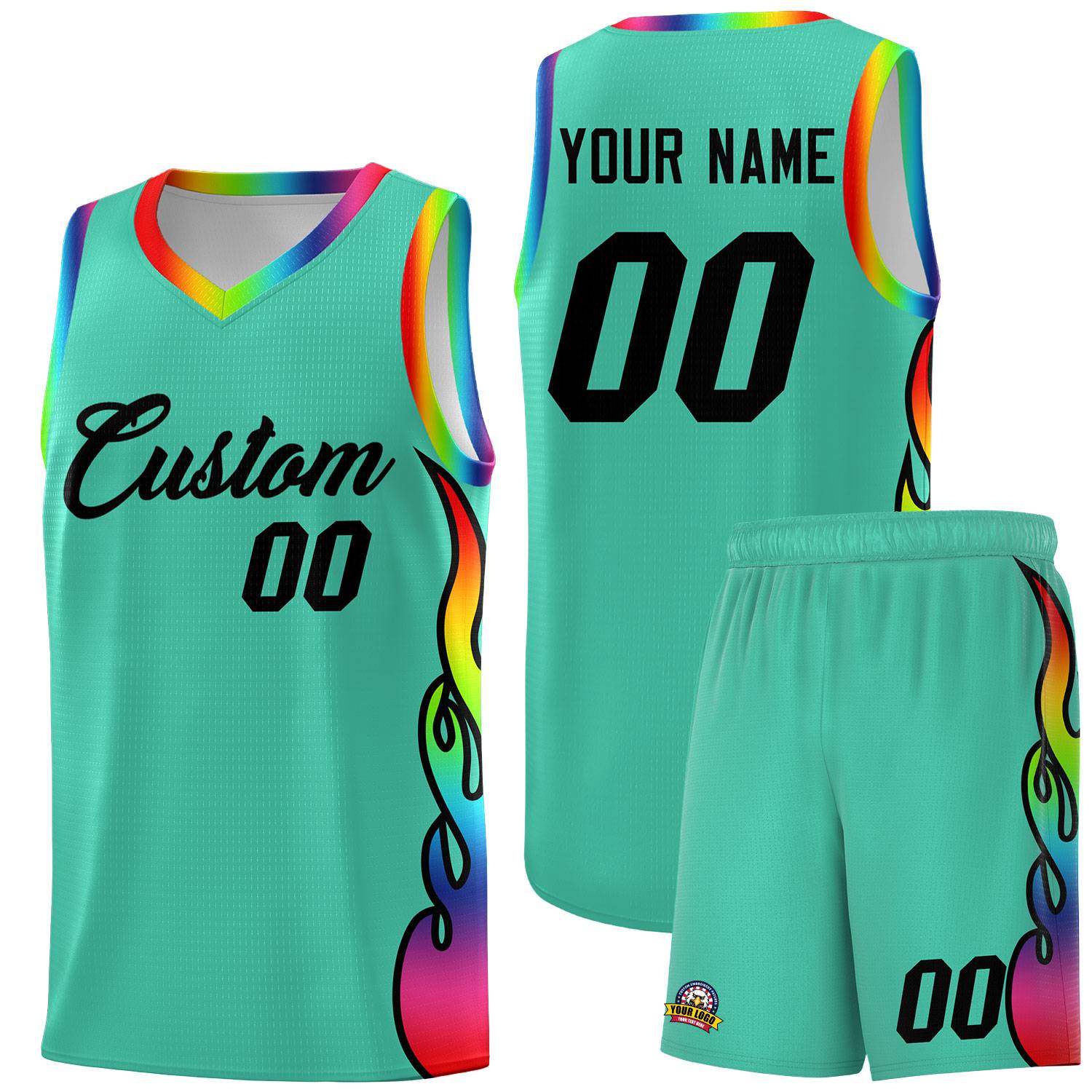 Custom Bright Green Side Flame Pattern Fashion Sports Uniform Basketball Jersey