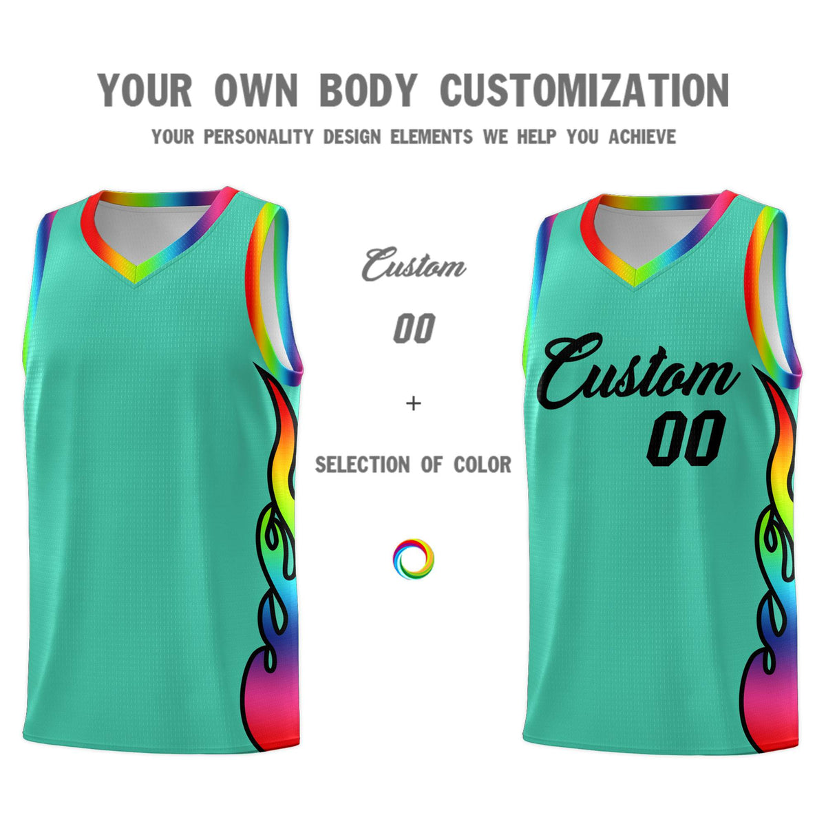 Custom Bright Green Side Flame Pattern Fashion Sports Uniform Basketball Jersey