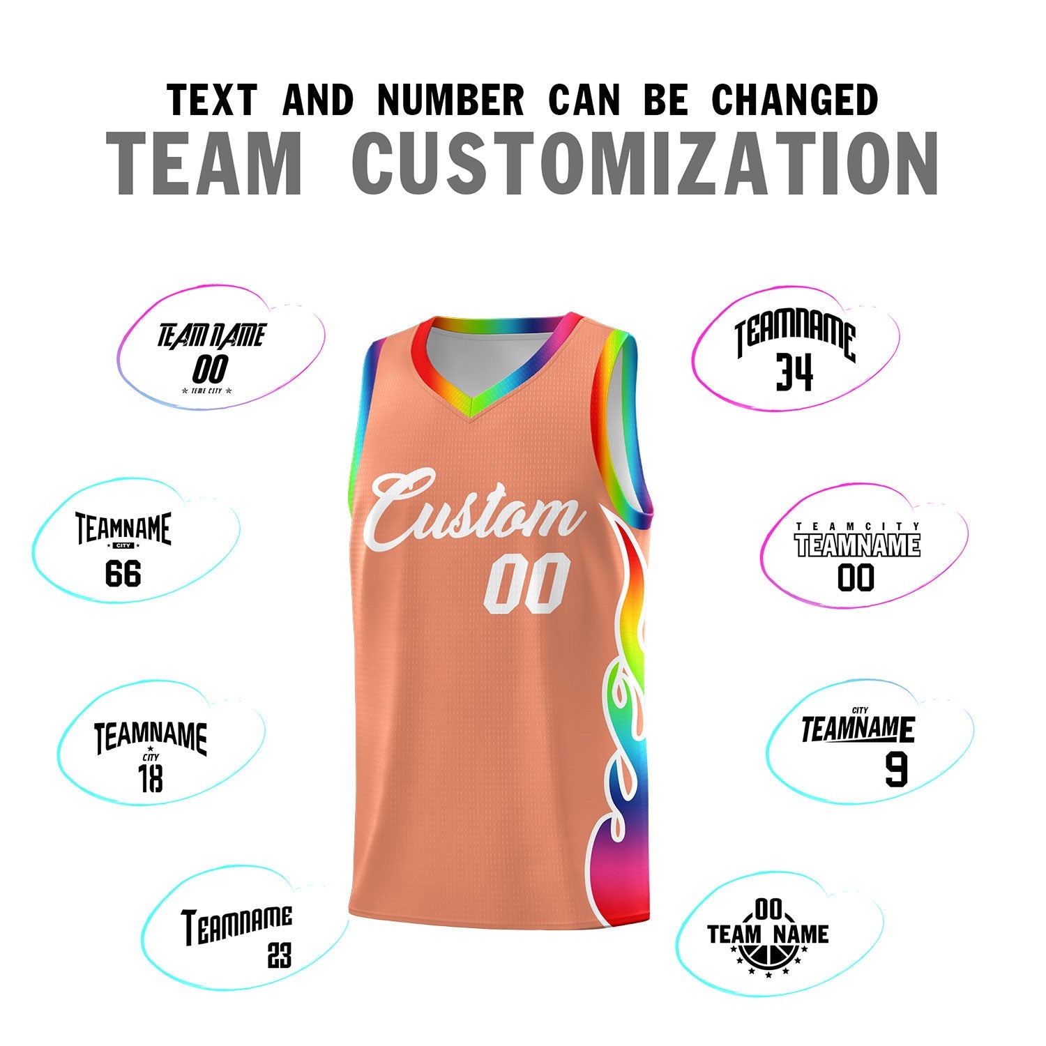 Custom Light Orange Side Flame Pattern Fashion Sports Uniform Basketball Jersey
