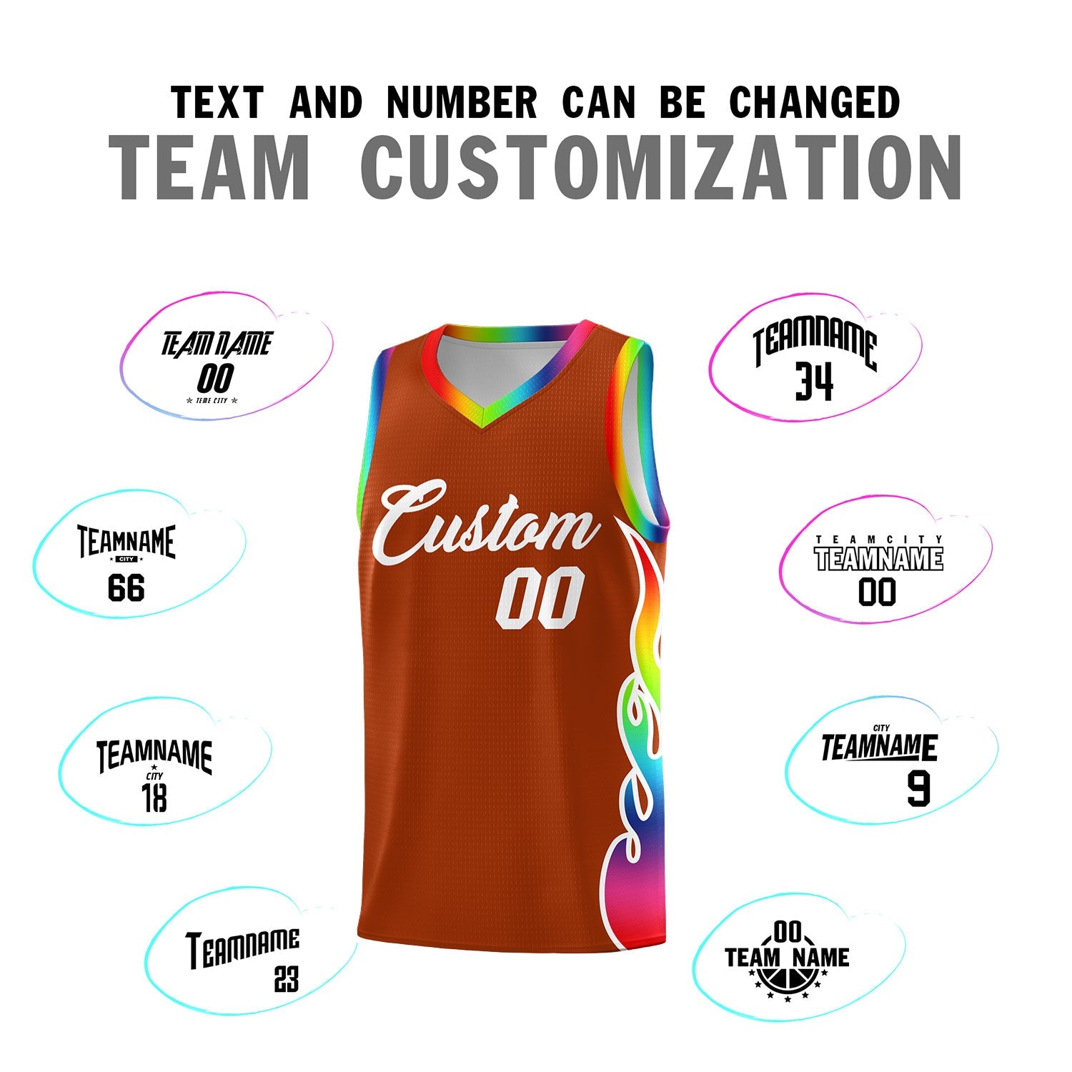 Custom Texas Orange Side Flame Pattern Fashion Sports Uniform Basketball Jersey