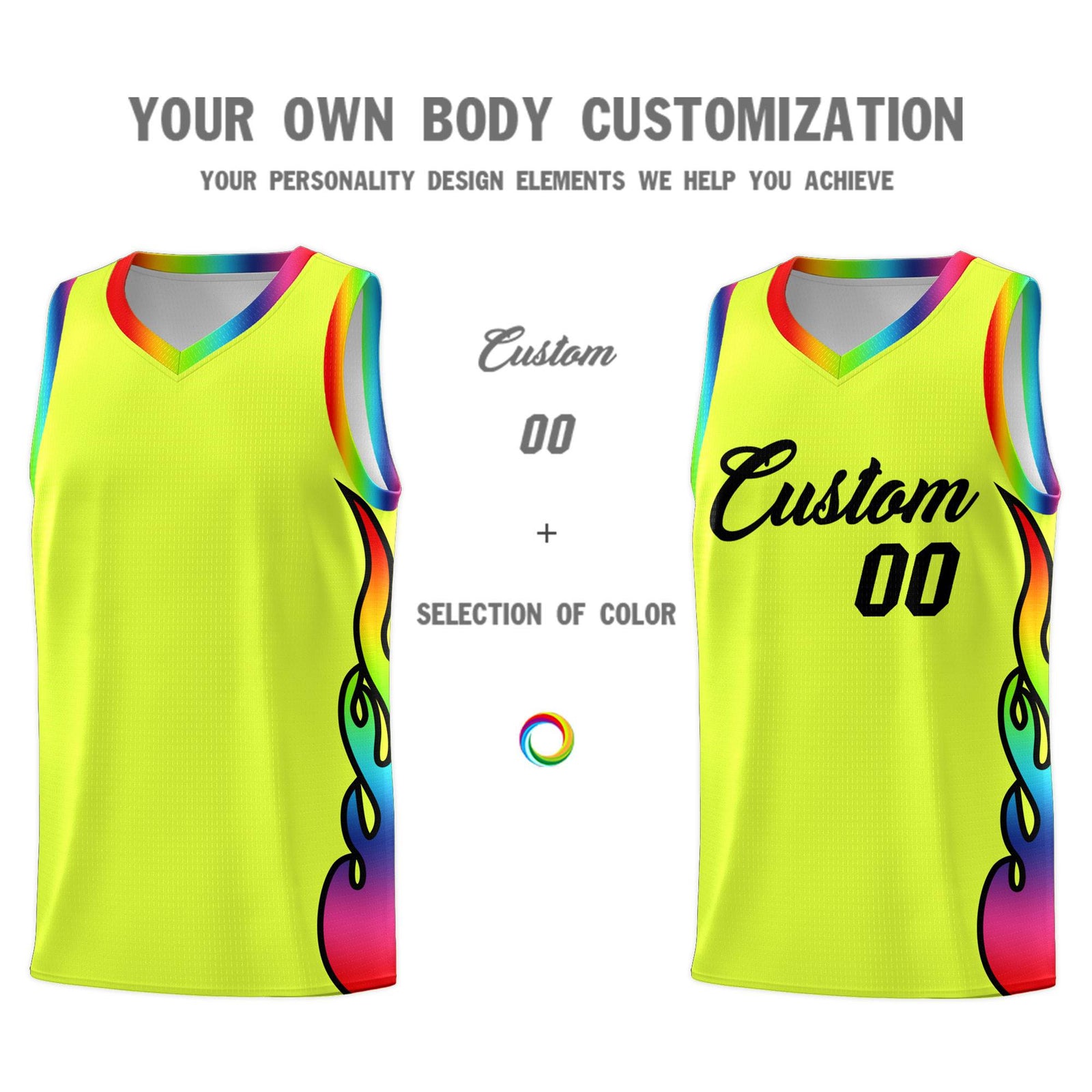 Custom Fluorescent Green Side Flame Pattern Fashion Sports Uniform Basketball Jersey