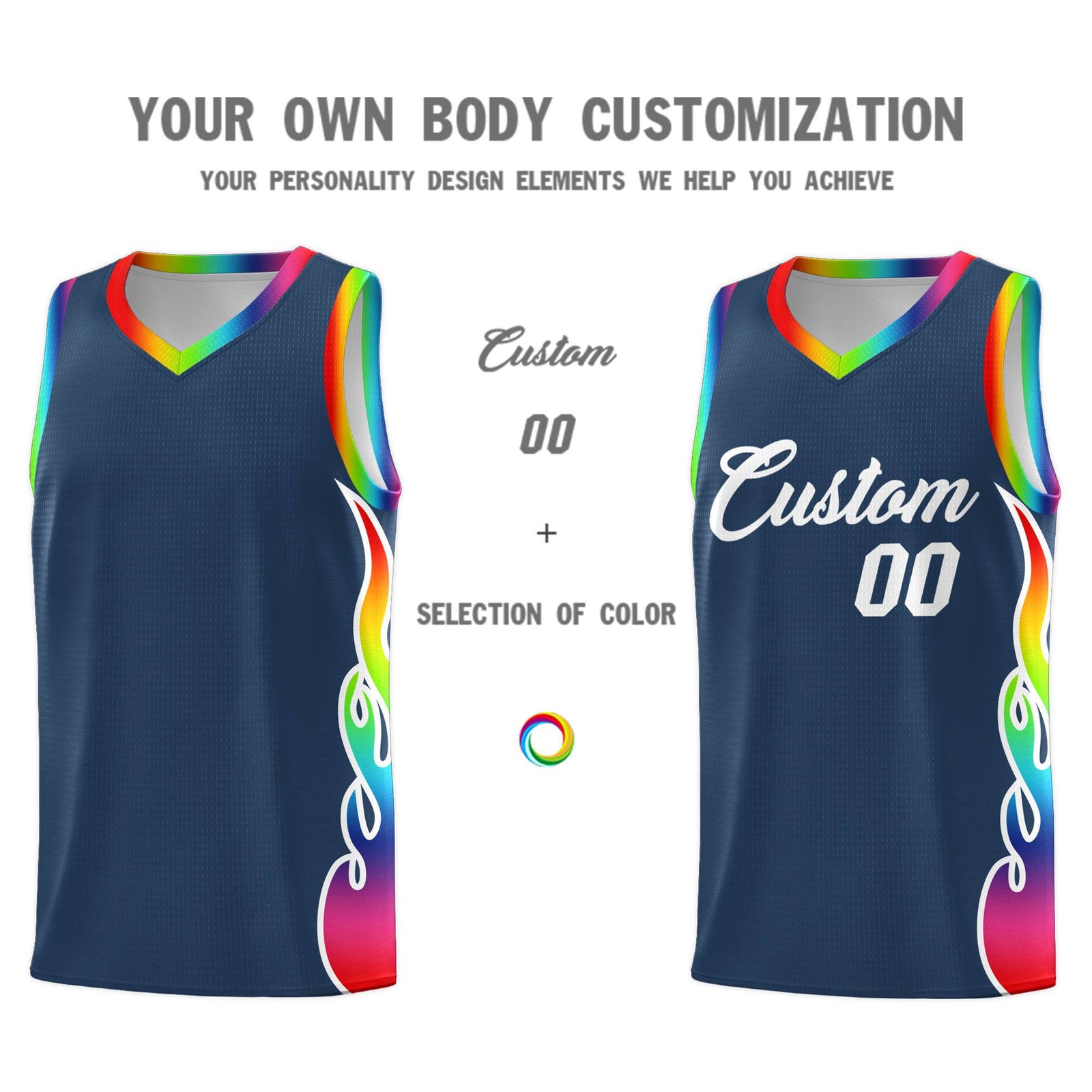 Custom Midnight Blue Side Flame Pattern Fashion Sports Uniform Basketball Jersey