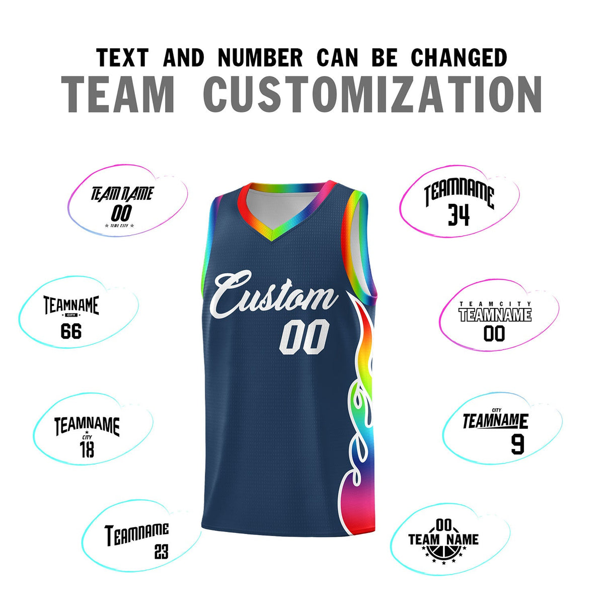 Custom Midnight Blue Side Flame Pattern Fashion Sports Uniform Basketball Jersey