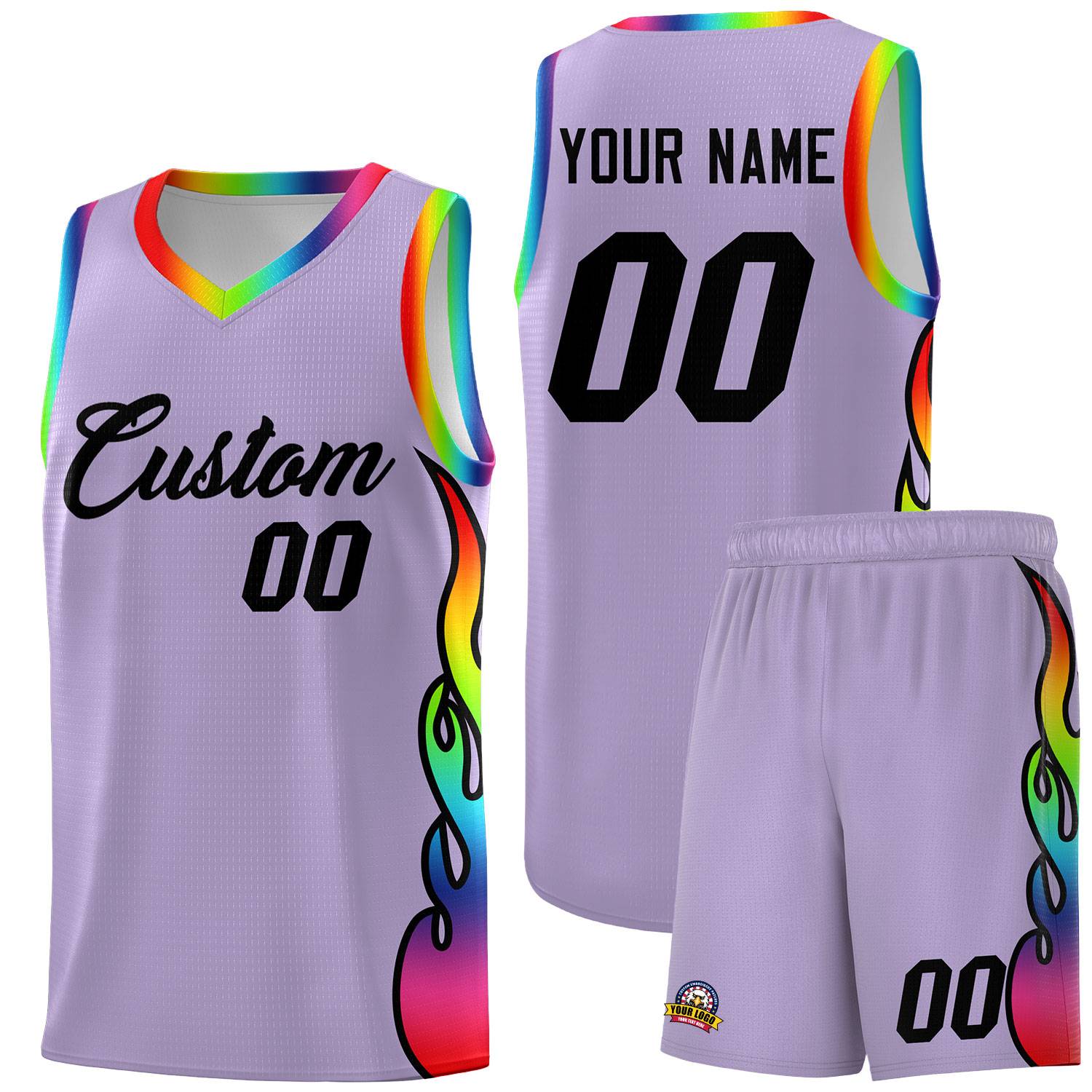Custom Light Purple Side Flame Pattern Fashion Sports Uniform Basketball Jersey