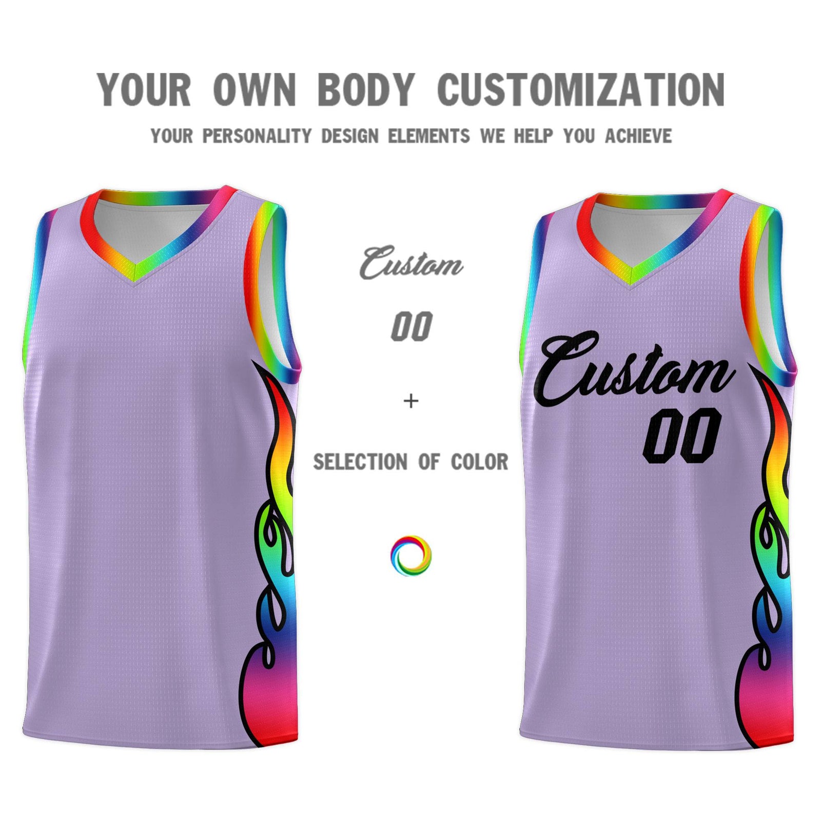 Custom Light Purple Side Flame Pattern Fashion Sports Uniform Basketball Jersey