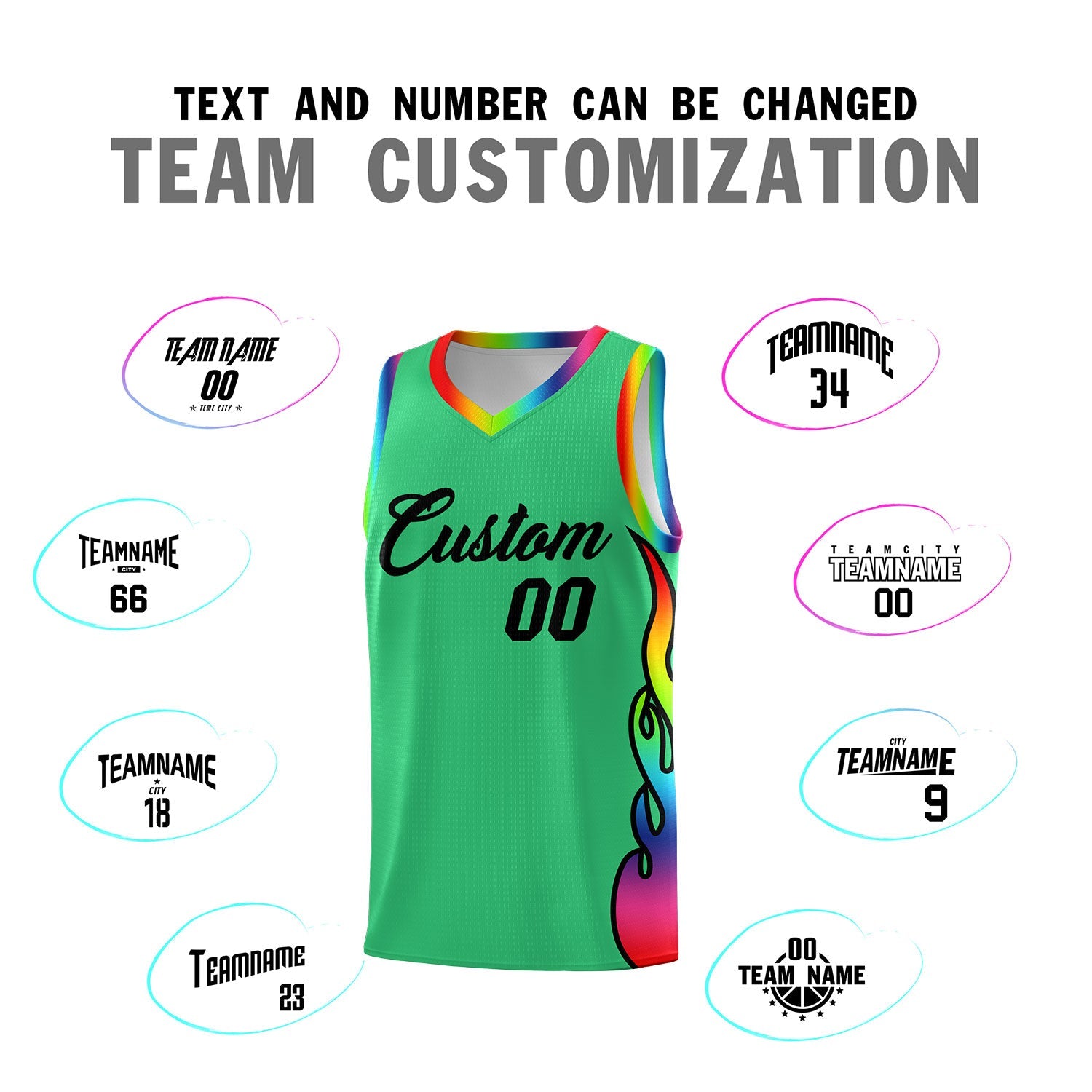 Custom Kelly Green Side Flame Pattern Fashion Sports Uniform Basketball Jersey