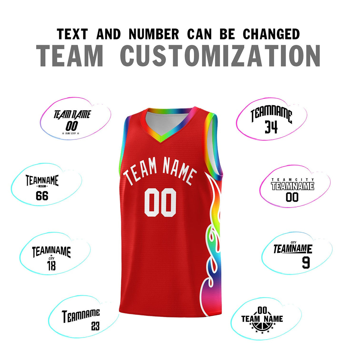 Custom Red Side Flame Pattern Fashion Sports Uniform Basketball Jersey