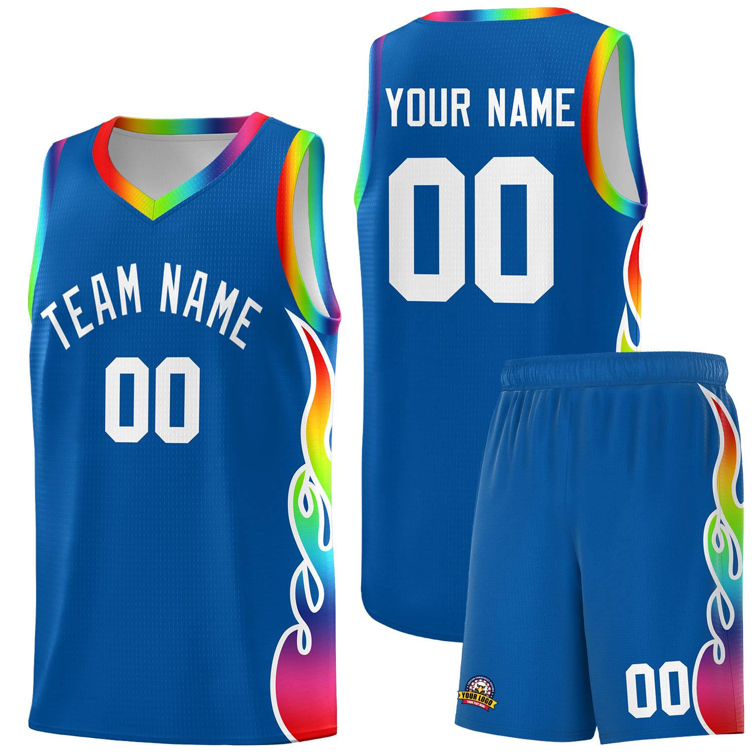 Custom Royal Side Flame Pattern Fashion Sports Uniform Basketball Jersey