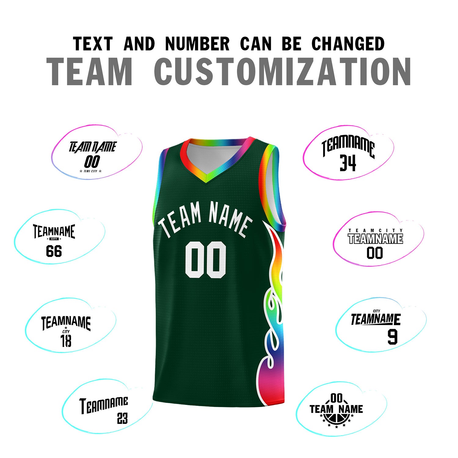 Custom Hunter Green Side Flame Pattern Fashion Sports Uniform Basketball Jersey