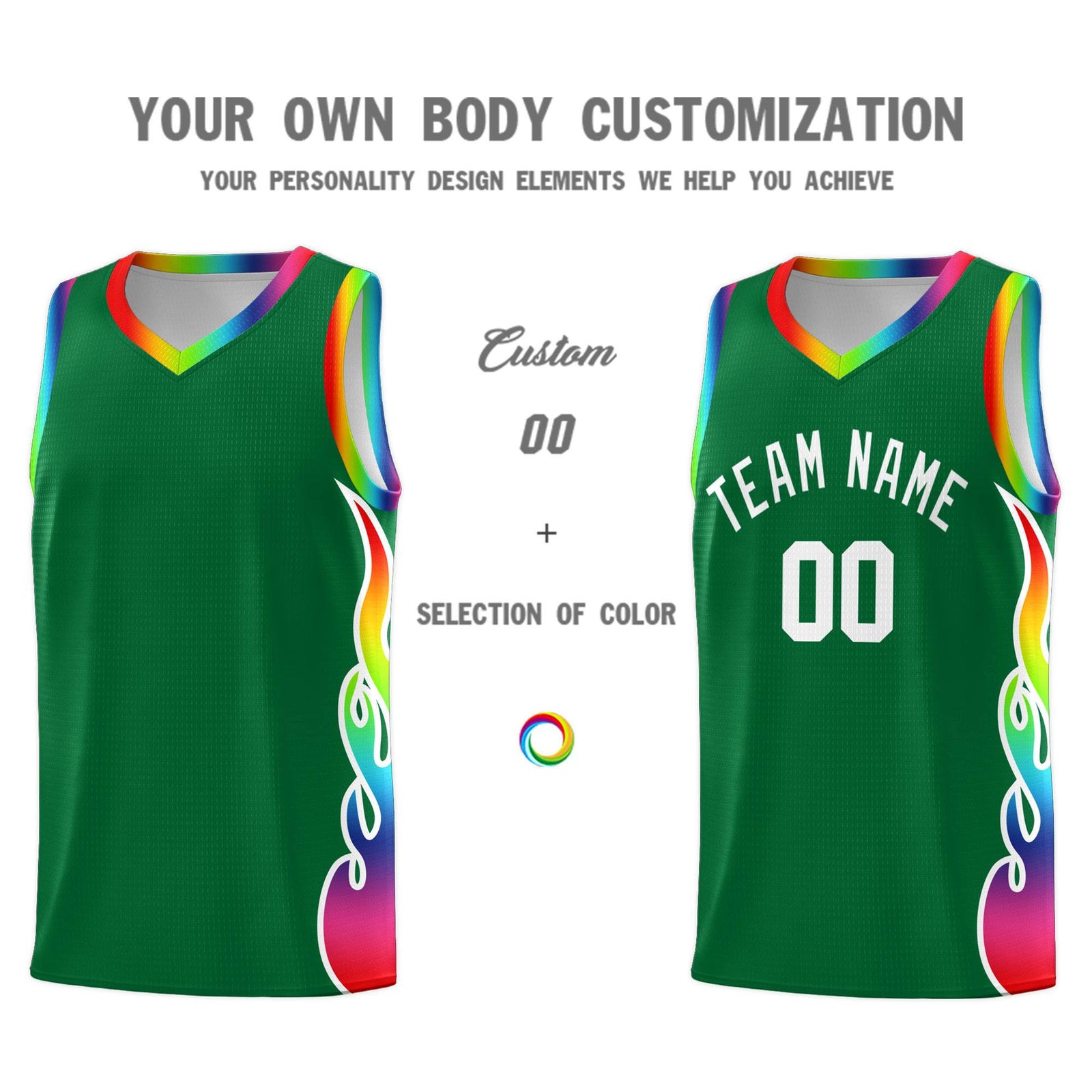 Custom Kelly Green Side Flame Pattern Fashion Sports Uniform Basketball Jersey